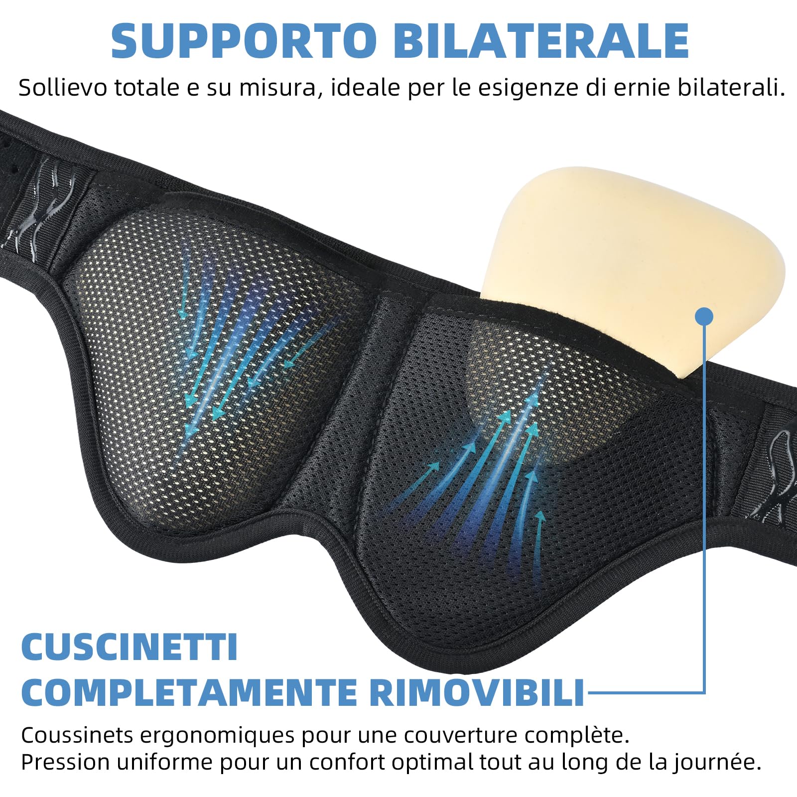 Tenbon Cintura per ernia per uomini e donne Cintura per ernia regolabile flessibile Supporto per ernia Sollievo dal dolore con 2 cuscinetti di compressione rimovibili (L)