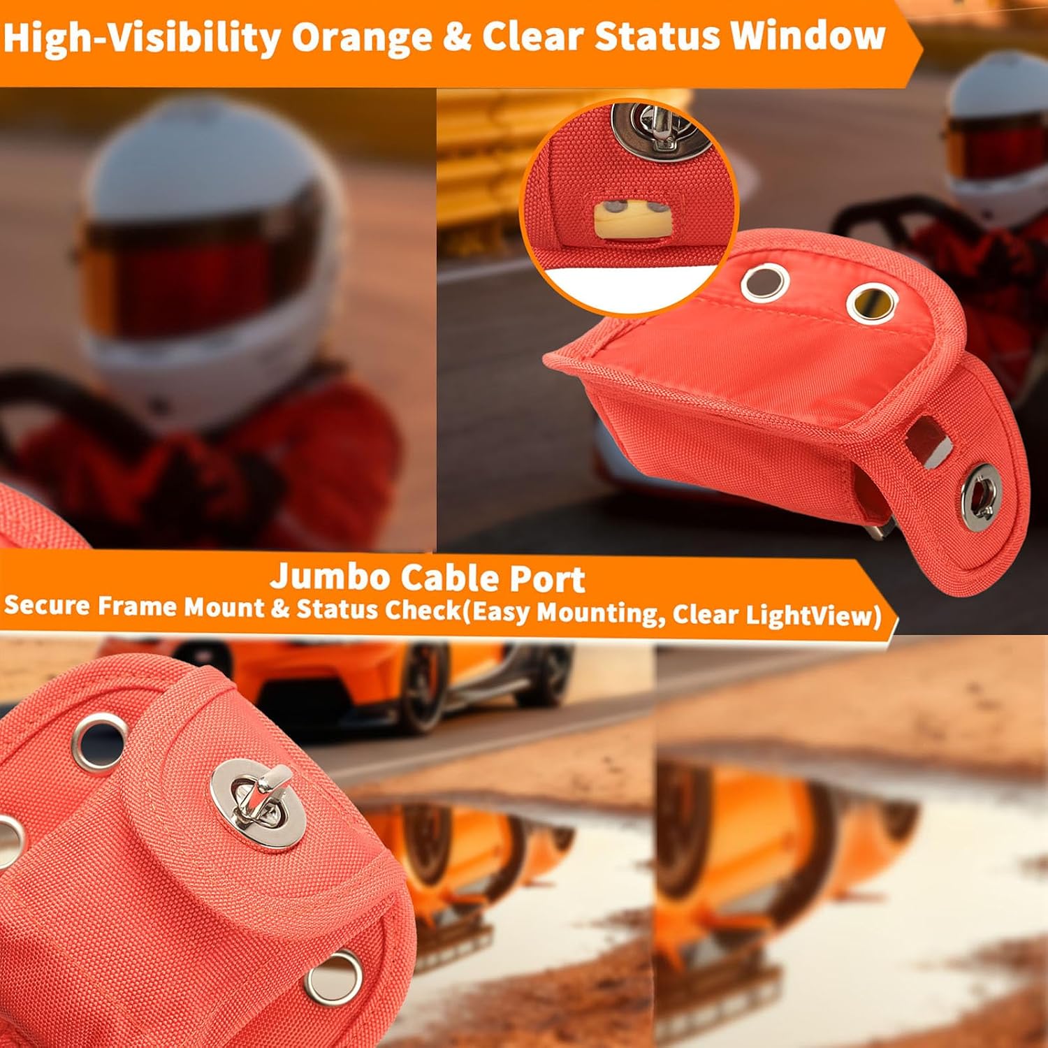 Transponder Mounting Pouch - Waterproof Orange Nylon Case with Status Window for Race Car transponder bag& Kart, Perfect for Professional & Hobbyist Racers Universal Device Mount Bag
