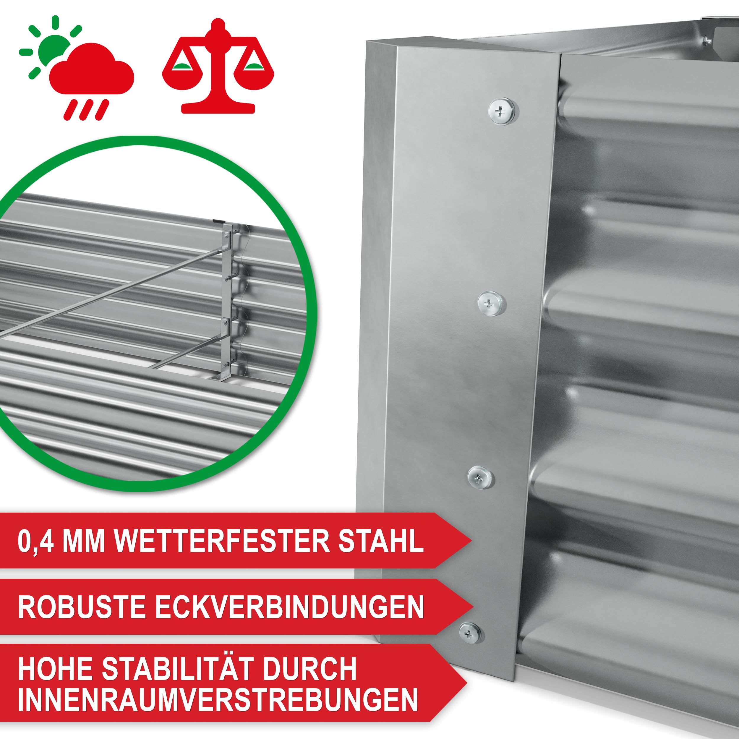 Onbest Metall Hochbeet XXL 180x90x30 cm – Gemüsebeet aus Stahl | Hochbeete-Kit für Kräuter, Gemüse und Pflanzen – pflegeleichtes Beet für Garten, Terrasse und Balkon, Farbe Silber