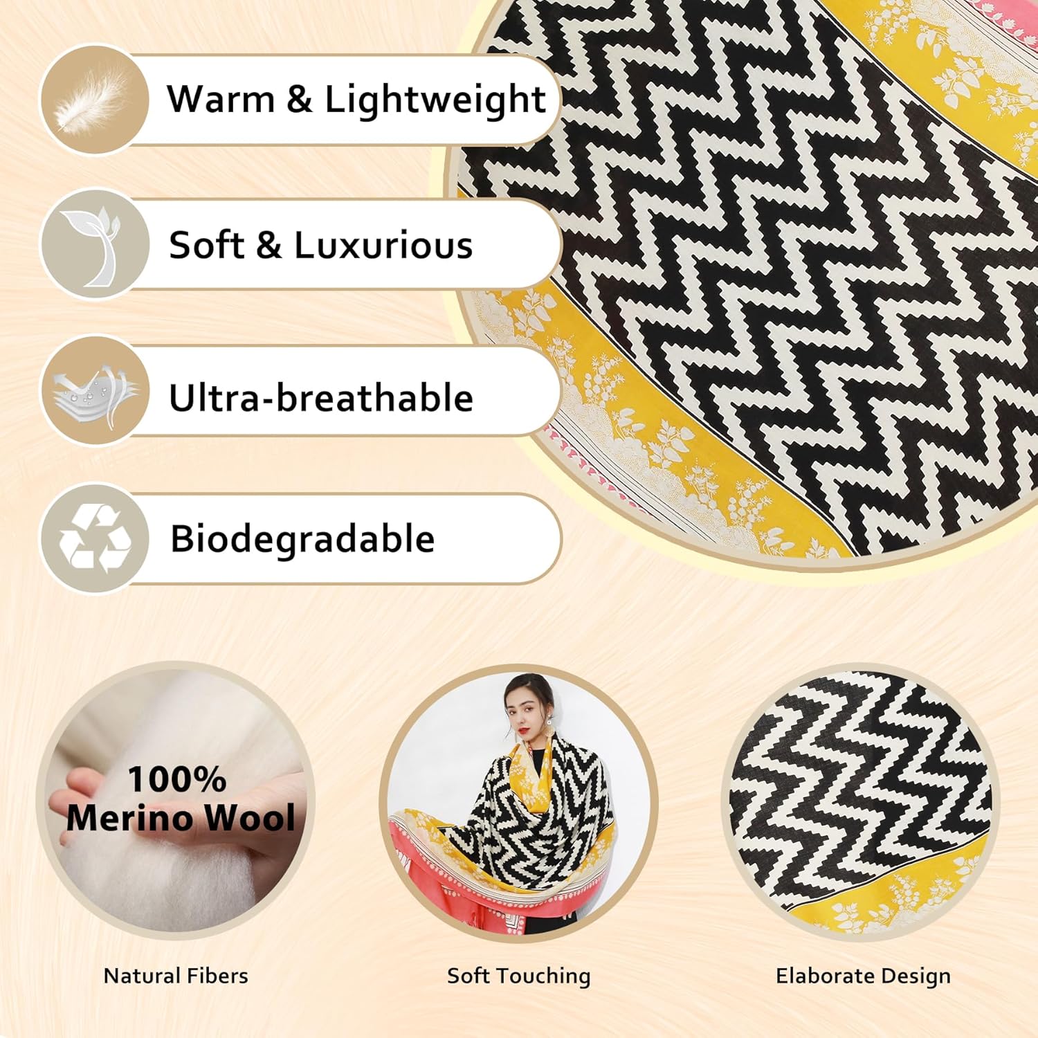 DANA XU 100% Merino Wool Extra Large Pashmina Blanket Travel Scarf Cashmere Wrap for Women Fall Winter Oversize Shawl Floral - Image 3