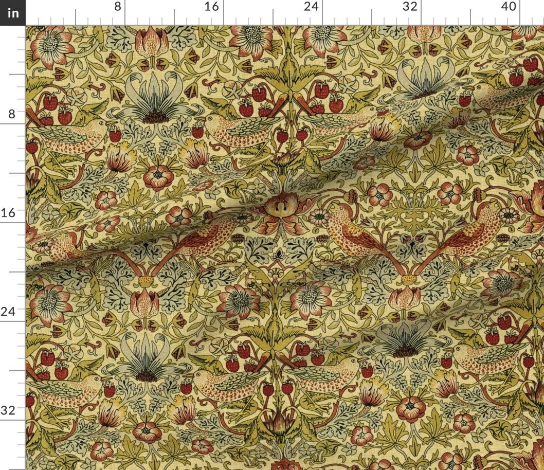Spoonflower Fabric - Victorian Vines Birds Botanical Damask Strawberry William Morris Printed on Petal Signature Cotton Fabric by The Yard - Sewing Quilting Apparel Crafts Decor