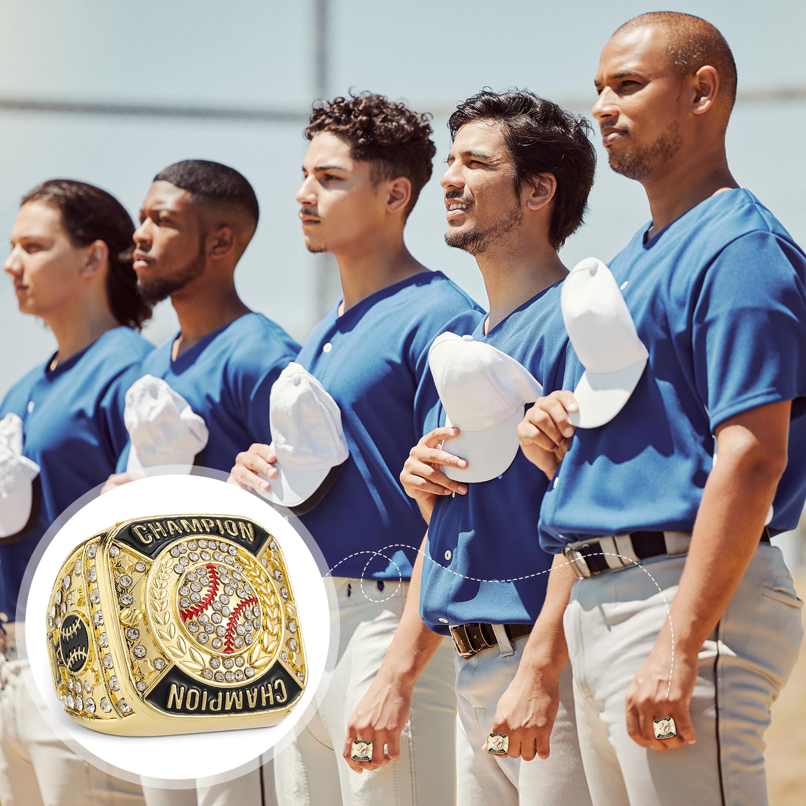 Landical Anillo de campeonato de béisbol, anillo de campeón de béisbol, regalo de premio de trofeo de sóftbol con cadena para el cuello y soporte para campeón de torneo o liga de béisbol ganador