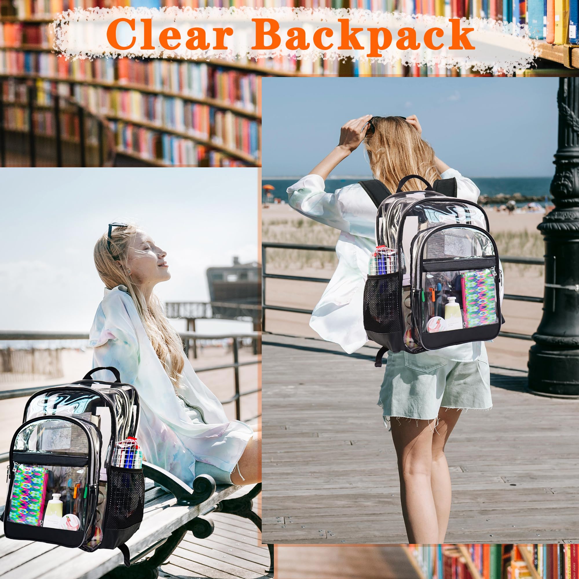 Zaino trasparente resistente – Grande borsa trasparente per scuola, università, lavoro, viaggi e sicurezza, Viola chiaro, Large, Zaino trasparente