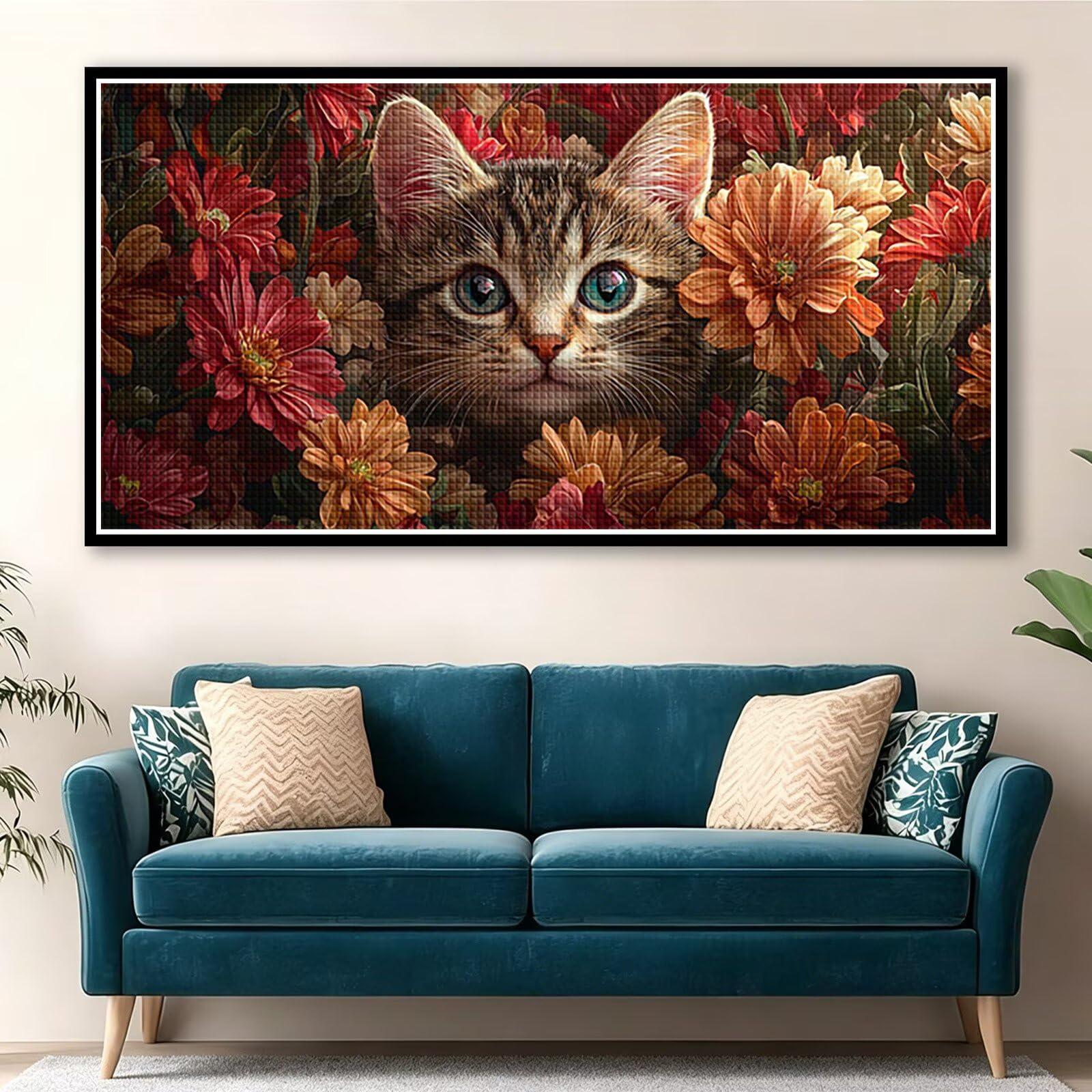 Diamond Painting Adultos Gato Pintura Diamante, Flor Diamond Painting 5D Completo, DIY Cuadrado Cristal Bordado Punto de Cruz Cuadros de Diamantes para Decoracion Hogar, Regalo Mujer 180x90cm 0J-818