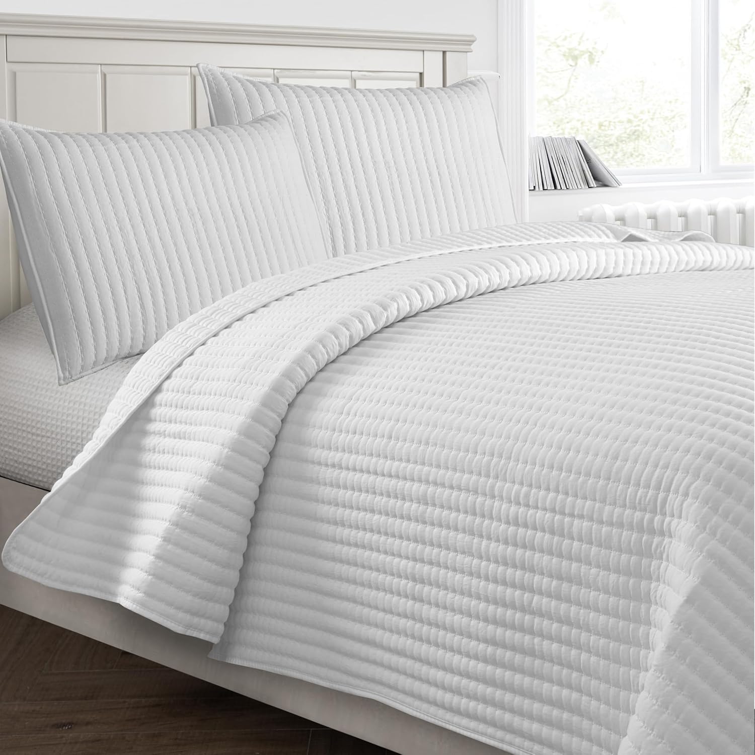 Petrichor White Quilt King Size Bedspread-Pre-Washed Lightweight for All Seasons,Ultra Soft & Breathable Comforter,Machine Washable,3-Piece Set:1Quilt(106" x96”) and 2 Pillow Shams(20"x36") - Image 8