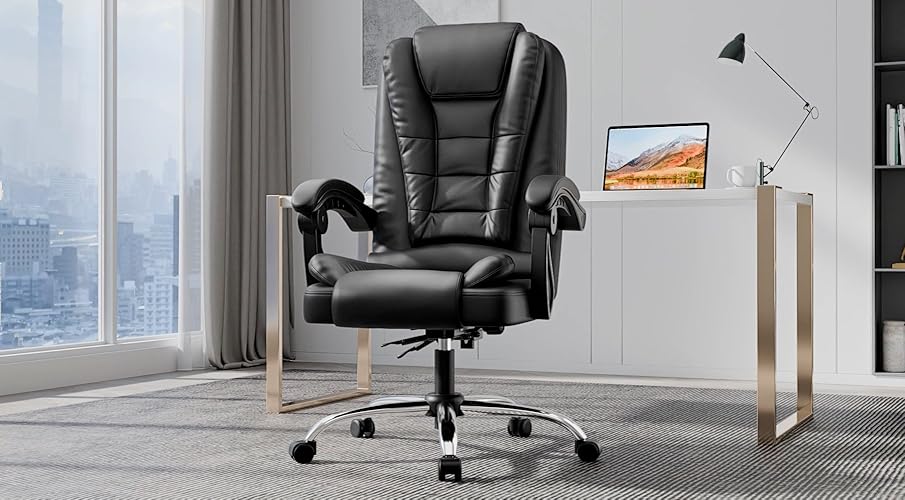 Bild 6 - naspaluro Ergonomischer Bürostuhl, Schreibtischstuhl mit Hoher Rückenlehne und Höhenverstellbar, Chefsessel, Liegestuhl für Büro, Zuhause, Grau