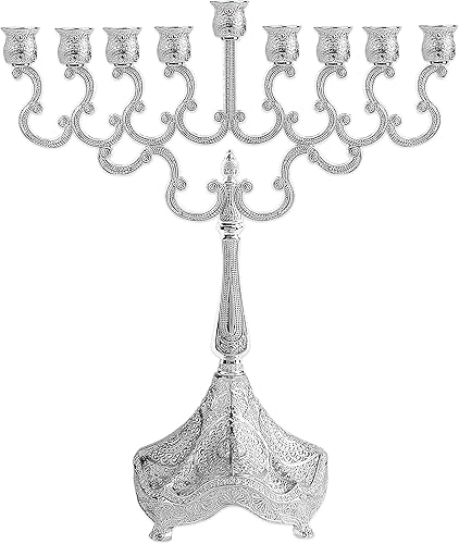 Miniatura 10 de Ner Mitzvah Vela Menorah chapada en plata se adapta a todas las velas estándar de Hanukkah  ramas curvas 725 pulgadas de alto x 65 pulgadas de ancho