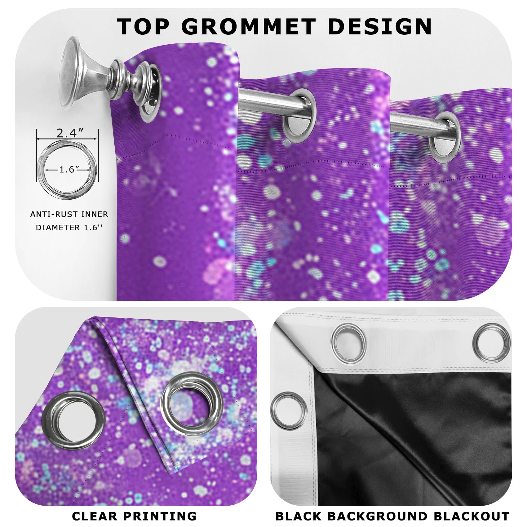 Glitzer Sterne Vorhänge Blickdicht Wohnzimmer Lila Blau Verlauf Vorhang mit ösen Gardinen 200 cm Hoch 2er Set Verdunklungsvorhänge für Schlafzimmer Fenster