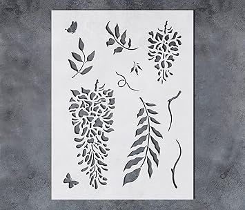 GSS Designs Wisteria Theme Pack Stencil Beautiful Climbing Flower Stencils Large 12x16Inch Flower Stencils for Painting on Wood Canvas Paper Fabric Wall Furniture Crafts