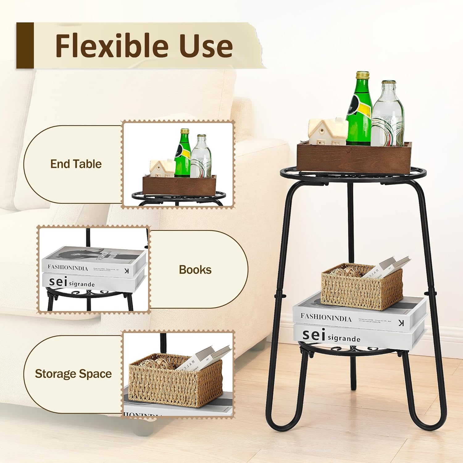 2 Tier Metal Plant Stand, Anti-Rust Iron Flower Pot Holder, Side Table for Indoor Outdoor Patio Sofa
