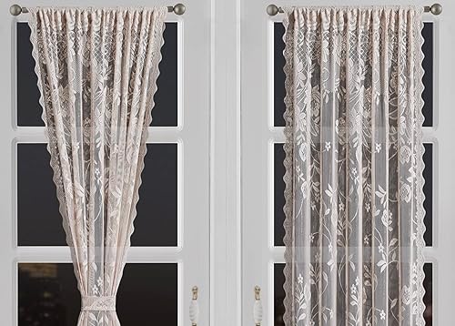 Miniatura 10 de LinenZone Cortinas de lino dorado para puerta francesa con elegante diseño floral. Cada par de 2 cortinas de 52 x 72 pulgadas de largo vienen con 2
