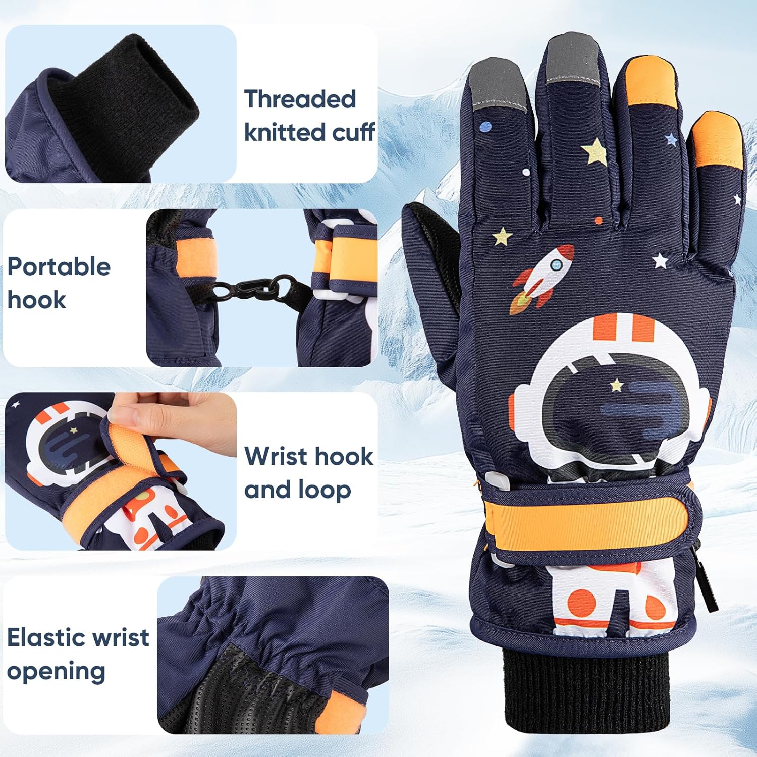 Kids Ski Snow Gloves Waterproof Winter Cold Weather Windproof Warm Snowboard Sport Mittens for Boys Girls - Image 3