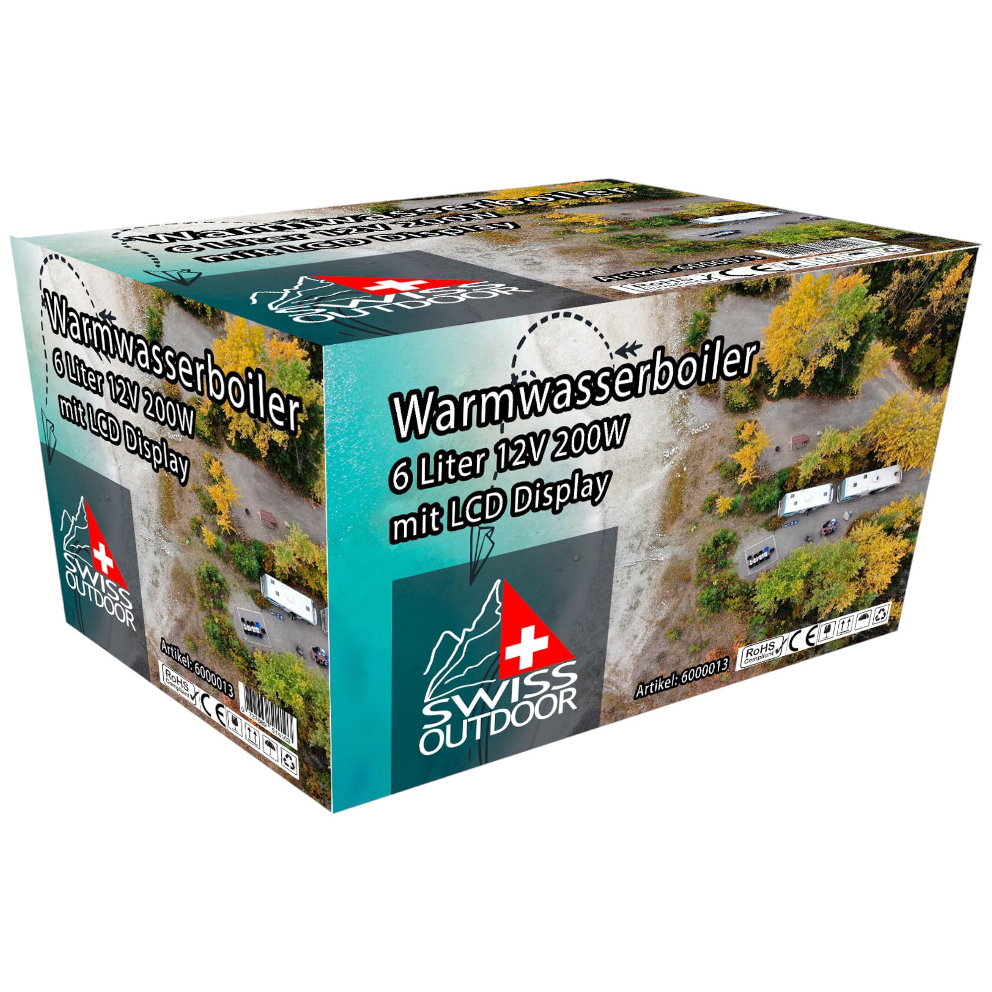 Swiss Outdoor S.O. Camper Boiler per acqua calda 6 litri 12V 200W con display LCD, elemento di controllo, boiler per roulotte e camper, fornitura idrica, scaldabagno, boiler per acqua calda