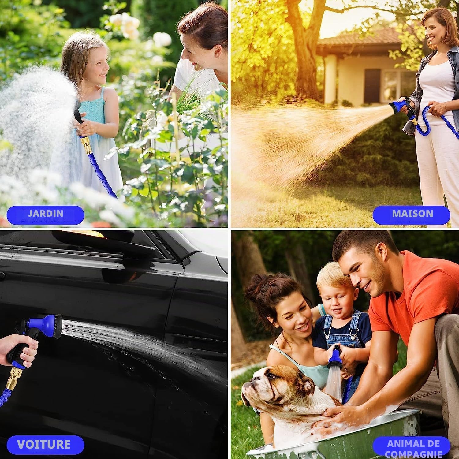 Tuyau d'Arrosage Extensible 60M, Tuyau Arrosage Flexible, Pistolet Arrosage avec Tuyau 7 Fonctions Pistolet, pour Irrigation Jardin, Laver la Voiture, Animal Nettoyage (45M-150FT) (200FT/60Meter,blue)