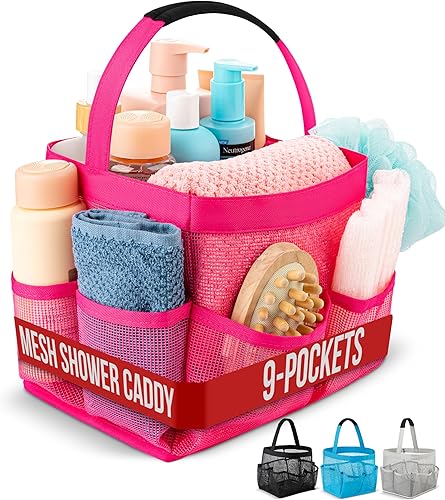 Miniatura 7 de Masirs Bolsa de ducha de malla, fácil de transportar, organiza artículos esenciales de tocador de baño mientras te duchas (9 bolsillos  Negro)