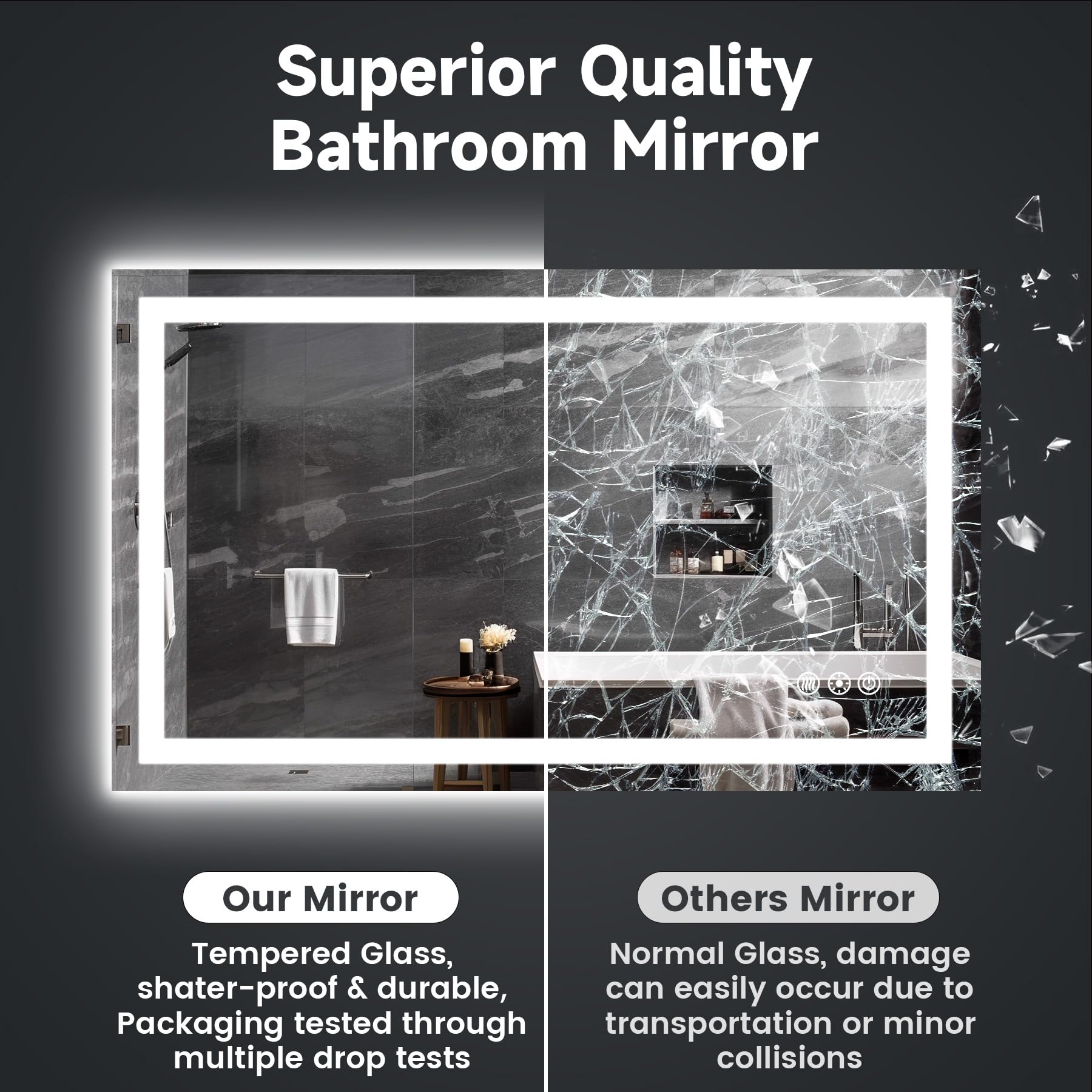 40"x24" LED Bathroom Mirror With Lights - Dimmable Anti-Fog, Front & Back Lit, Memory Function (Horizontal/Vertical Mount) - View #6