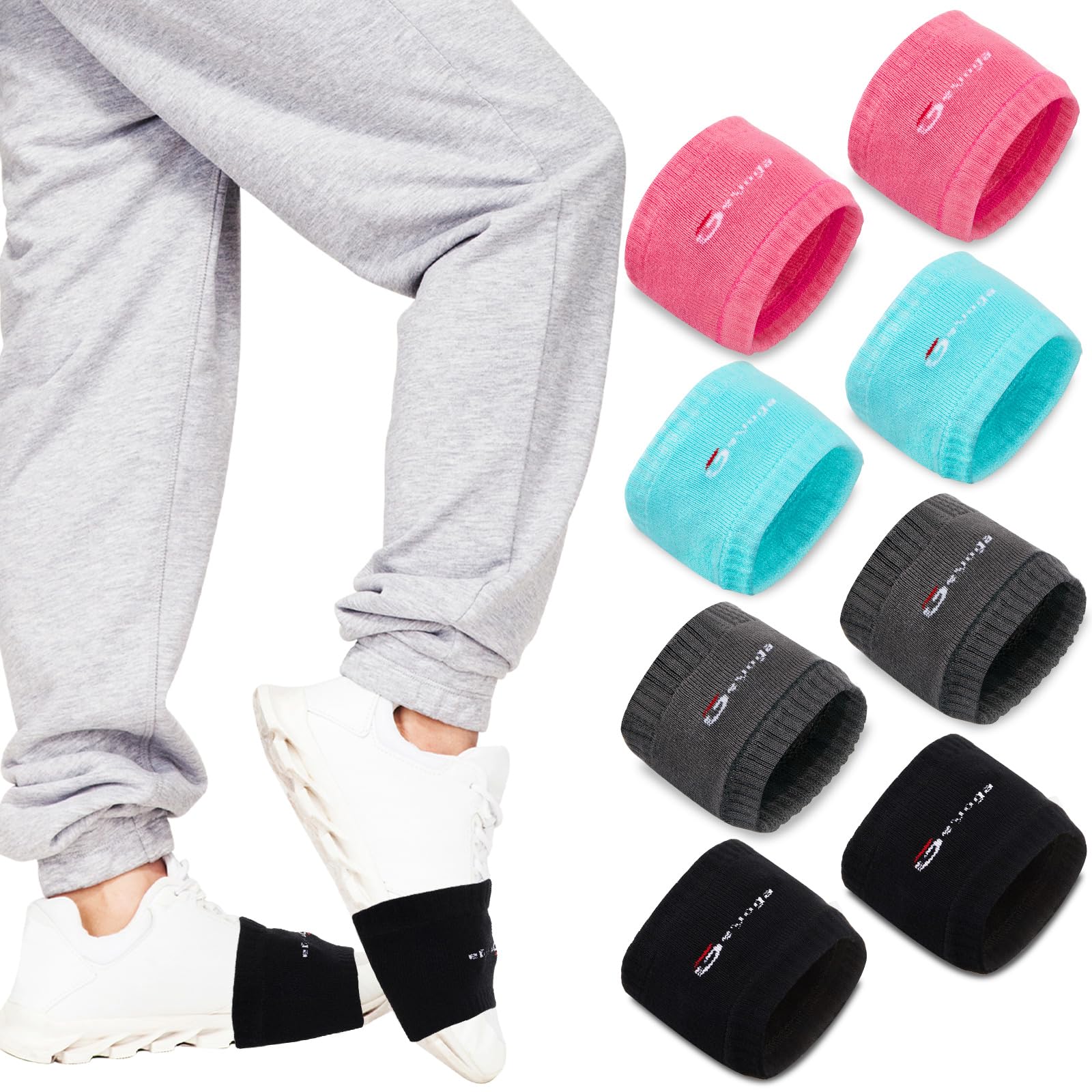 Geyoga Dance Shoe Covers Socks for Dancing on Smooth Floors Over Sneakers Protecting Knee(4 Pairs,Black, Gray, Red, Blue)