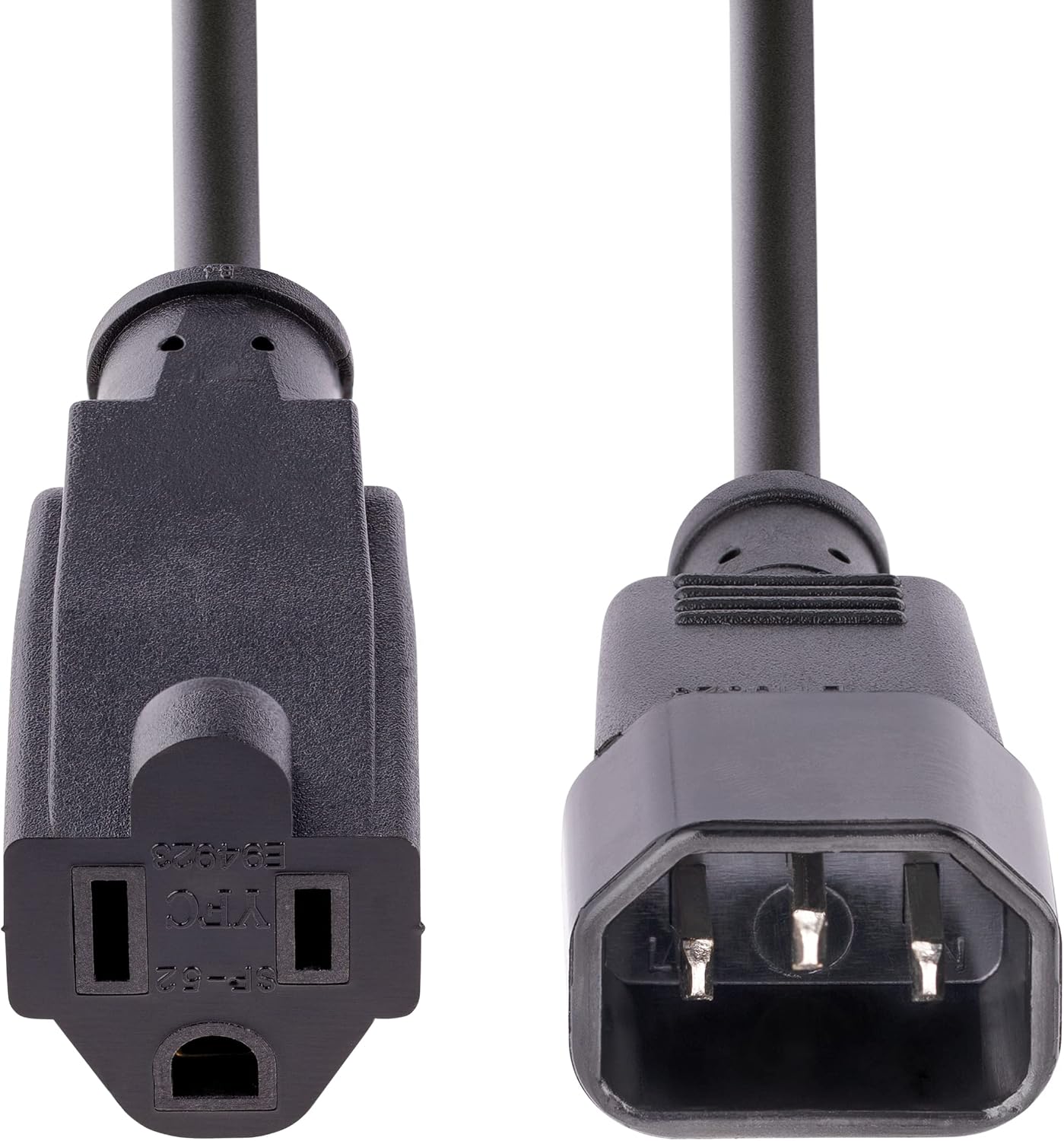 StarTech.com 1ft (0.3m) Power Extension Cord, IEC 320 C14 to NEMA 5-15R, 10A 125V, 18AWG, Black Computer Power Extension Cord, AC Outlet Extension Cable for Network Equipment, UL Listed (PAC100)