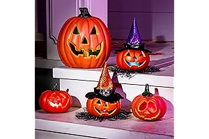 JOYIN 5 Packs Halloween Light up Jack-o-Lantern Combo Set, Pumpkin Prop with LED Light