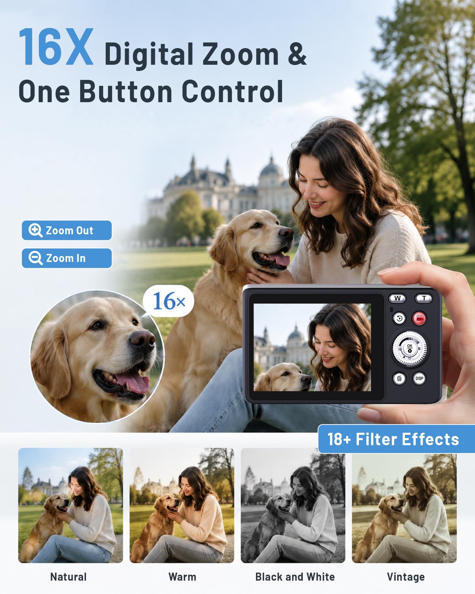 Fotocamera digitale 4K, 48 MP, messa a fuoco automatica, con schermo da 2,8", zoom digitale 16x, scheda SD da 64 GB, portatile, compatta per bambini, adolescenti e principianti