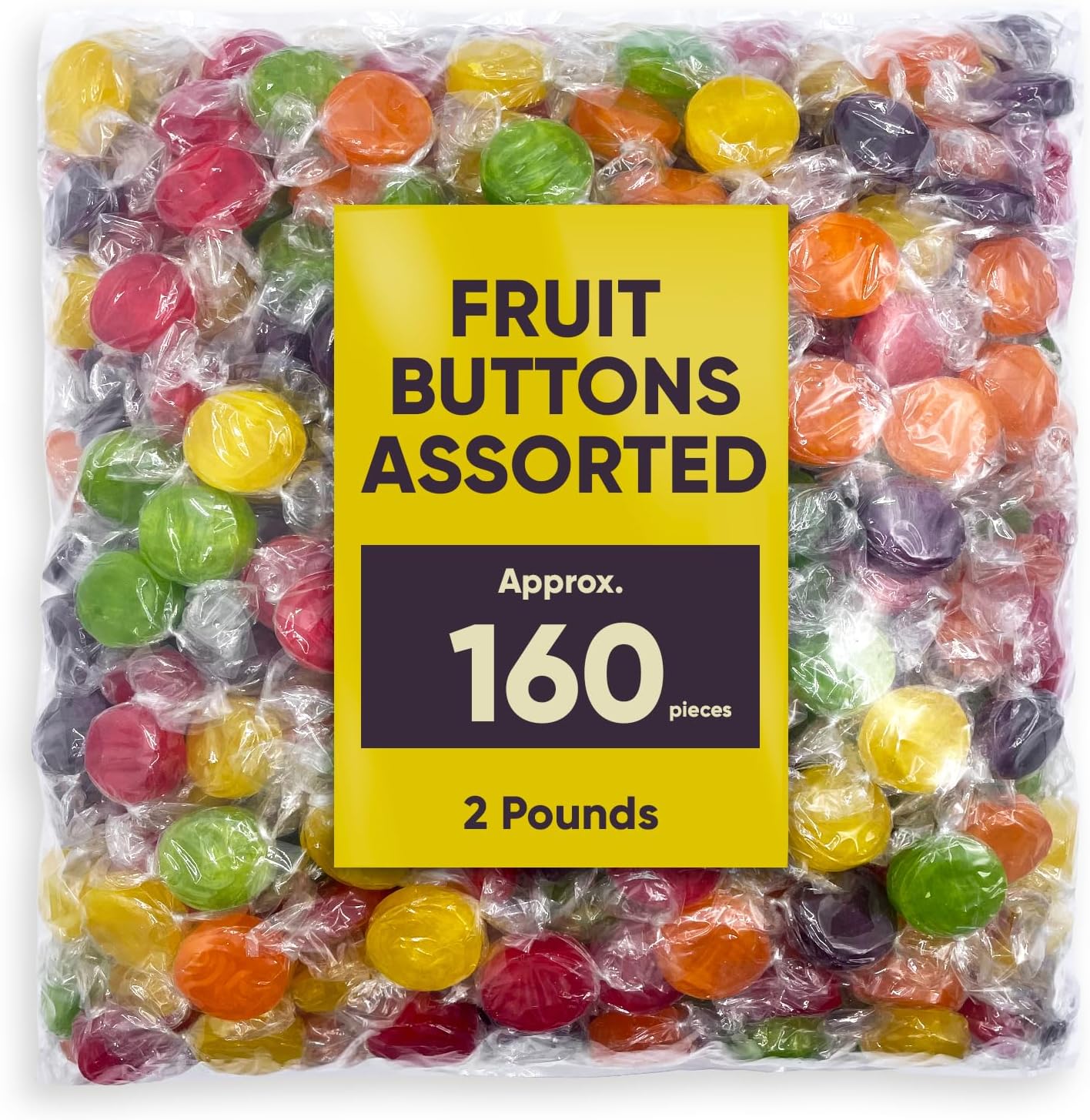 Assorted Fruit Buttons Hard Candy - 2 Pounds Approx 160 Pieces Assorted Candy - Holiday Candy Old Fashioned