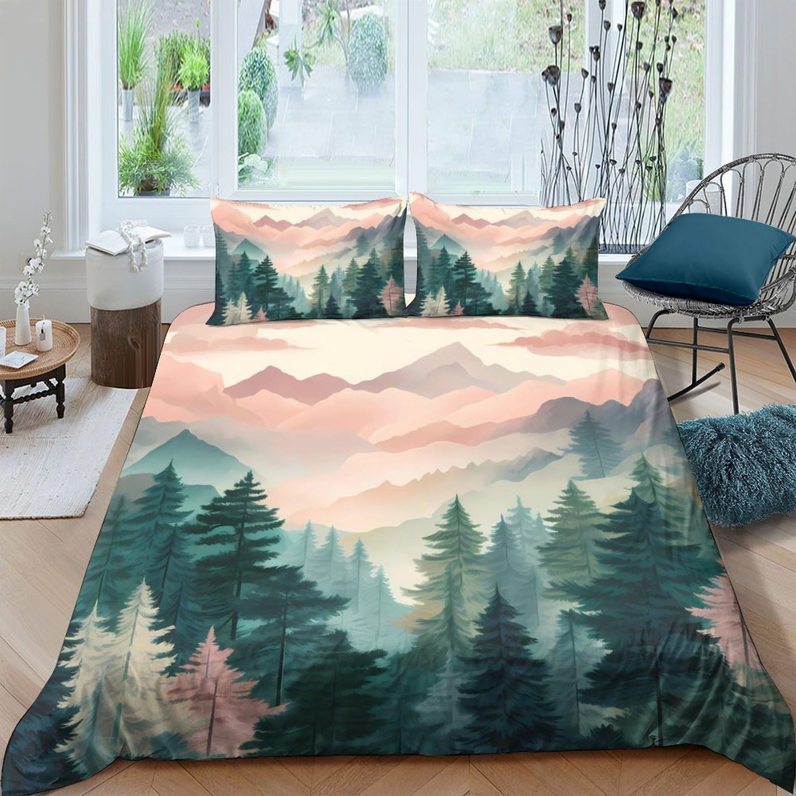 Ctjqhvkz Style-1 3D Printed Misty Forest Fitted Sheet Microfiber Soft Breathable Mountain Sunrise Bed Cover For Bedroom Guest Room Mattress Protection Single（135X200cm）