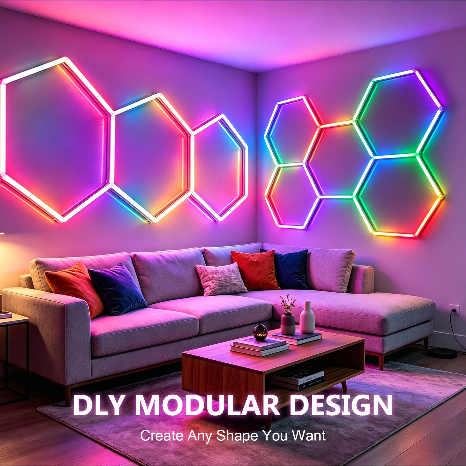 Garagenlampe LED 6-Hex 93W RGB Verformbare LED Werkstatt Deckenleuchte | RGB LEDs Hexagon Beleuchtung, Dimmbar, App und Fernbedienung für Garage, Bar, Gaming, E-Sport-Raum, Fitnessstudio (6 HEX)