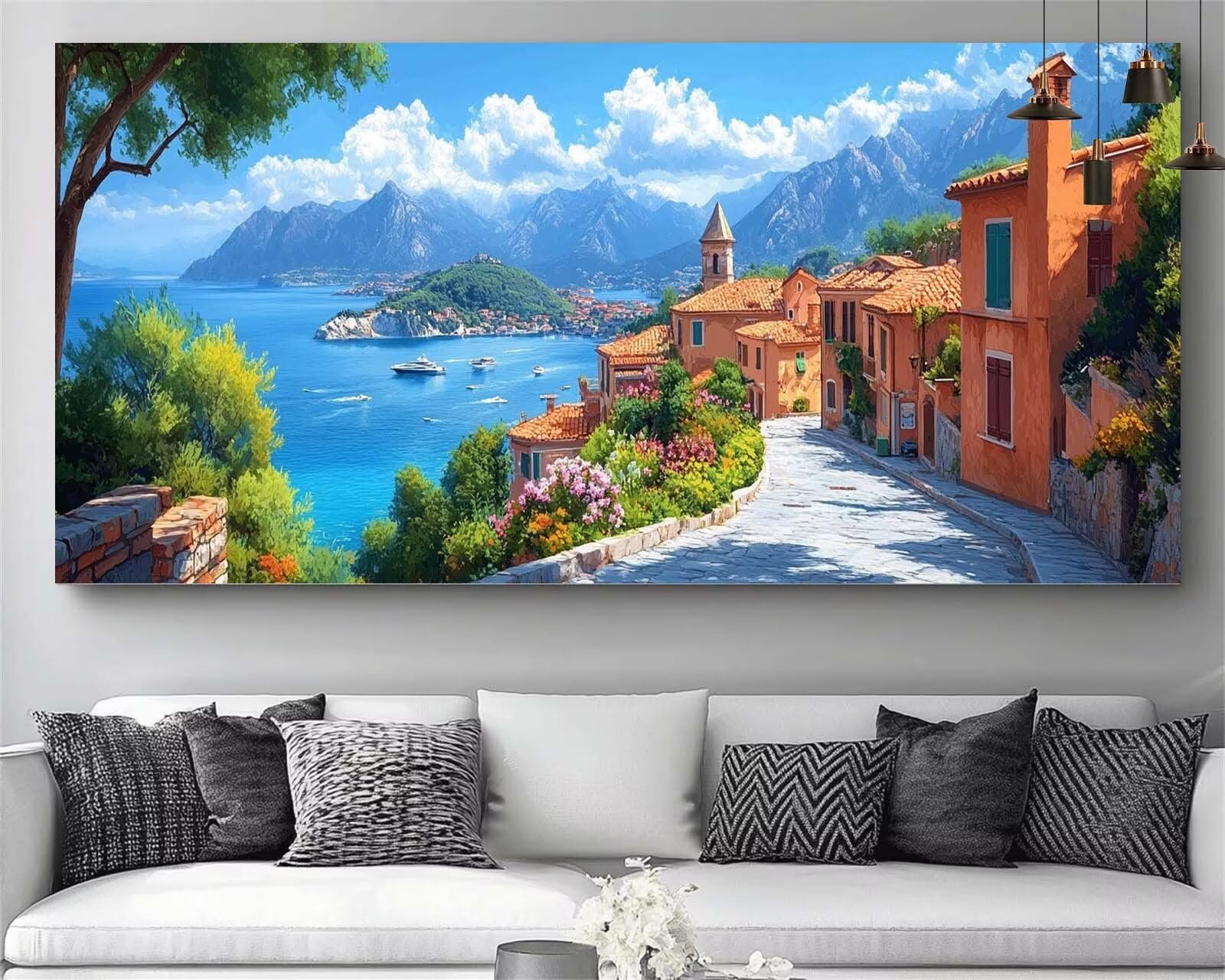 Pintura de diamante de mar y ciudad 30x60cm M169 para manualidades DIY de decoración 8