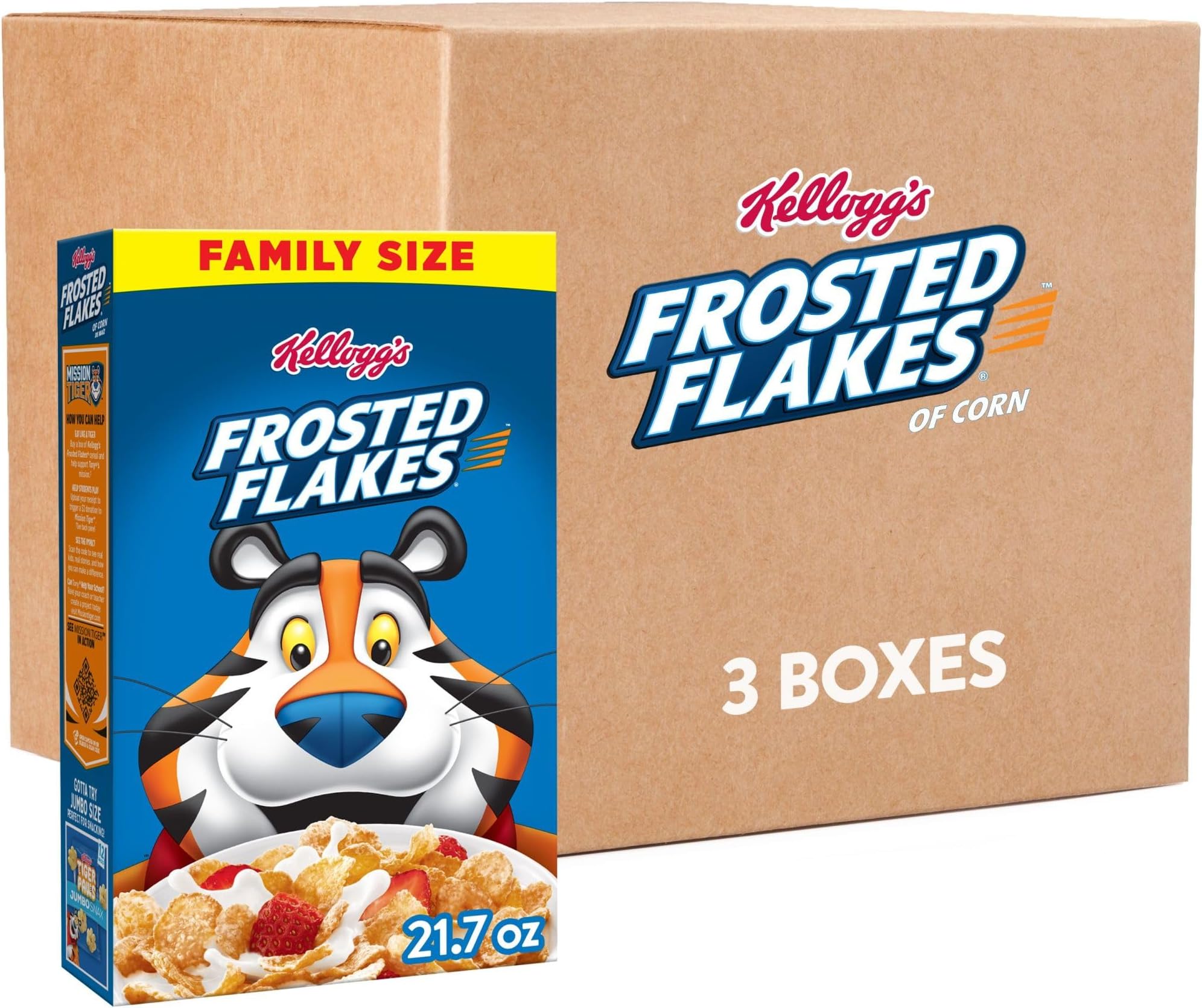 Kellogg's Frosted Flakes Breakfast Cereal, Kids Cereal, Family Breakfast, Family Size, Original (3 Boxes)