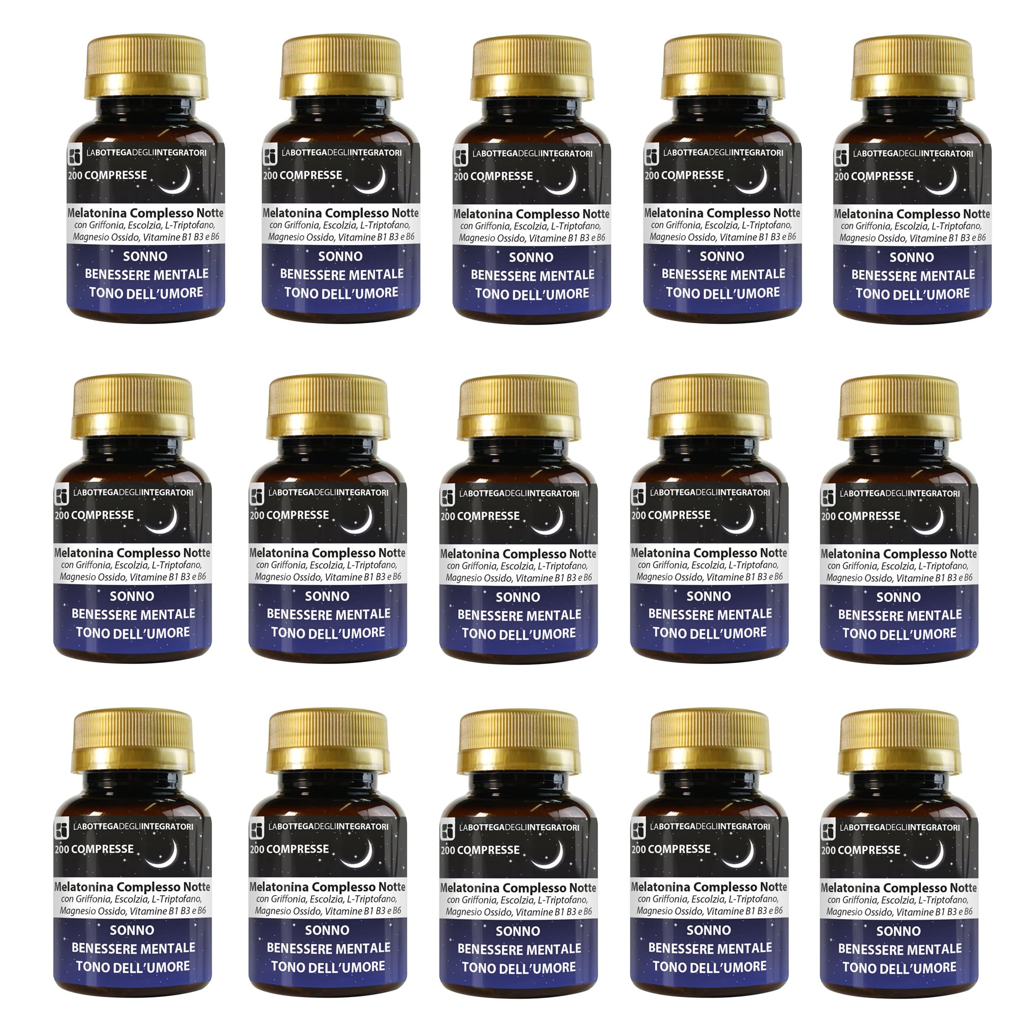 Melatonina Complesso Notte 3000 Compresse 1 al dì | con Griffonia Escolzia Triptofano Magnesio Vitamine B1 B3 B6 | Sonno Umore e Rilassamento | Non animale LA BOTTEGA DEGLI INTEGRATORI