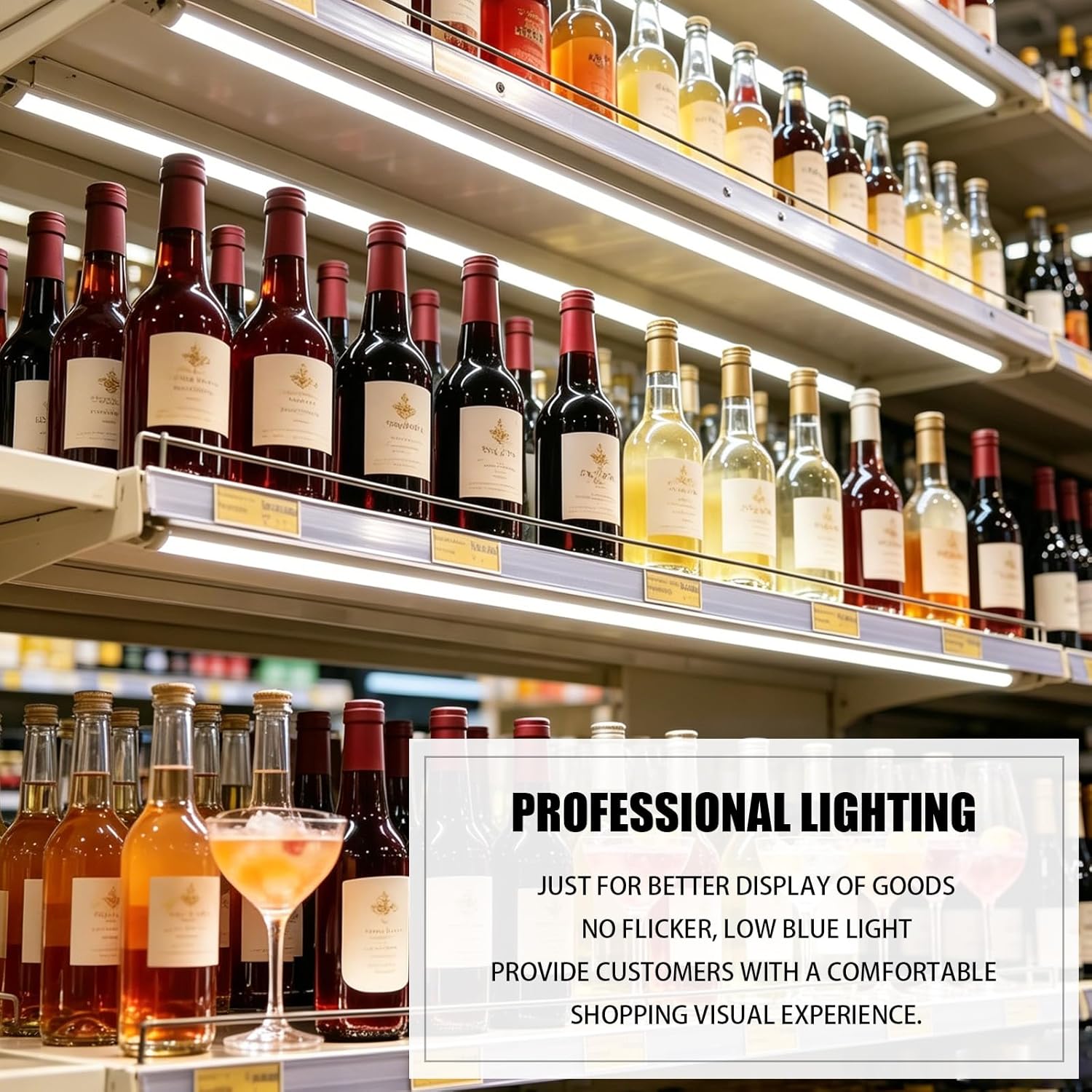 48" Gondola Shelving LED Light Kit – 8pack 6500K Pure White Light Bars, Magnetic Fixation, Conductive Groove & 24V Power Supply, for Supermarkets, Retail Displays, Shelving & Bookcases