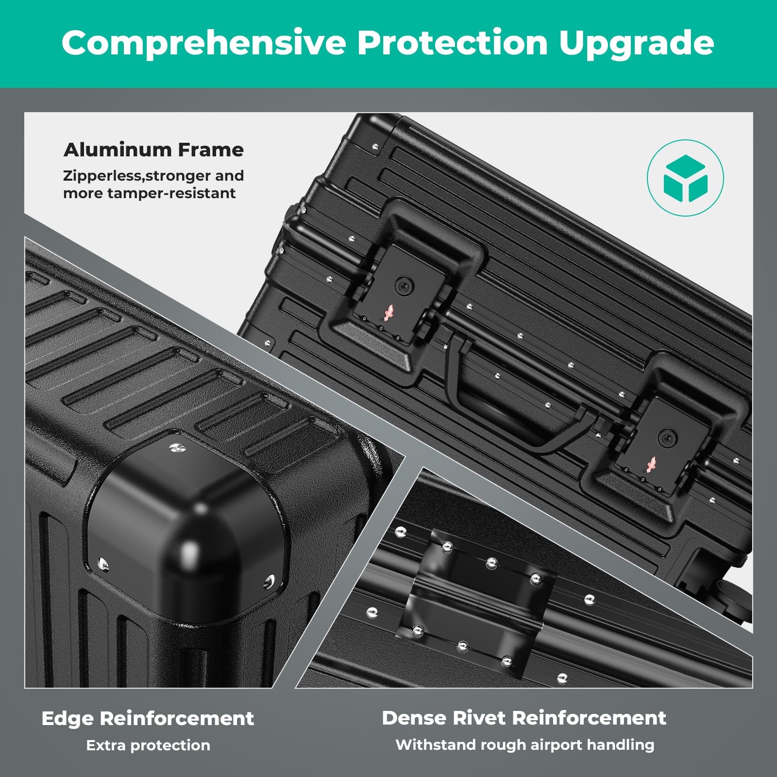 Equipaje de mano sin cremallera con portavasos y puertos USB duales, maleta rígida aprobada por aerolíneas, cerradura TSA, Negro, 24 Inch, Para llevar en casa