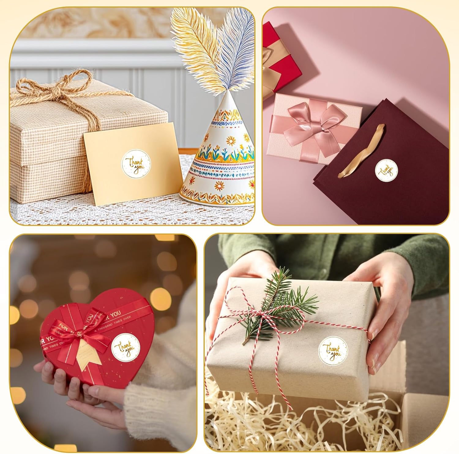 240 Pcs Gold Thank You Stickers, 1.4 in Thank You Round Labels Self Adhesive Envelope Seals Stickers for Small Business Packaging Wedding Festival Baby Shower Birthday Party - Image 3