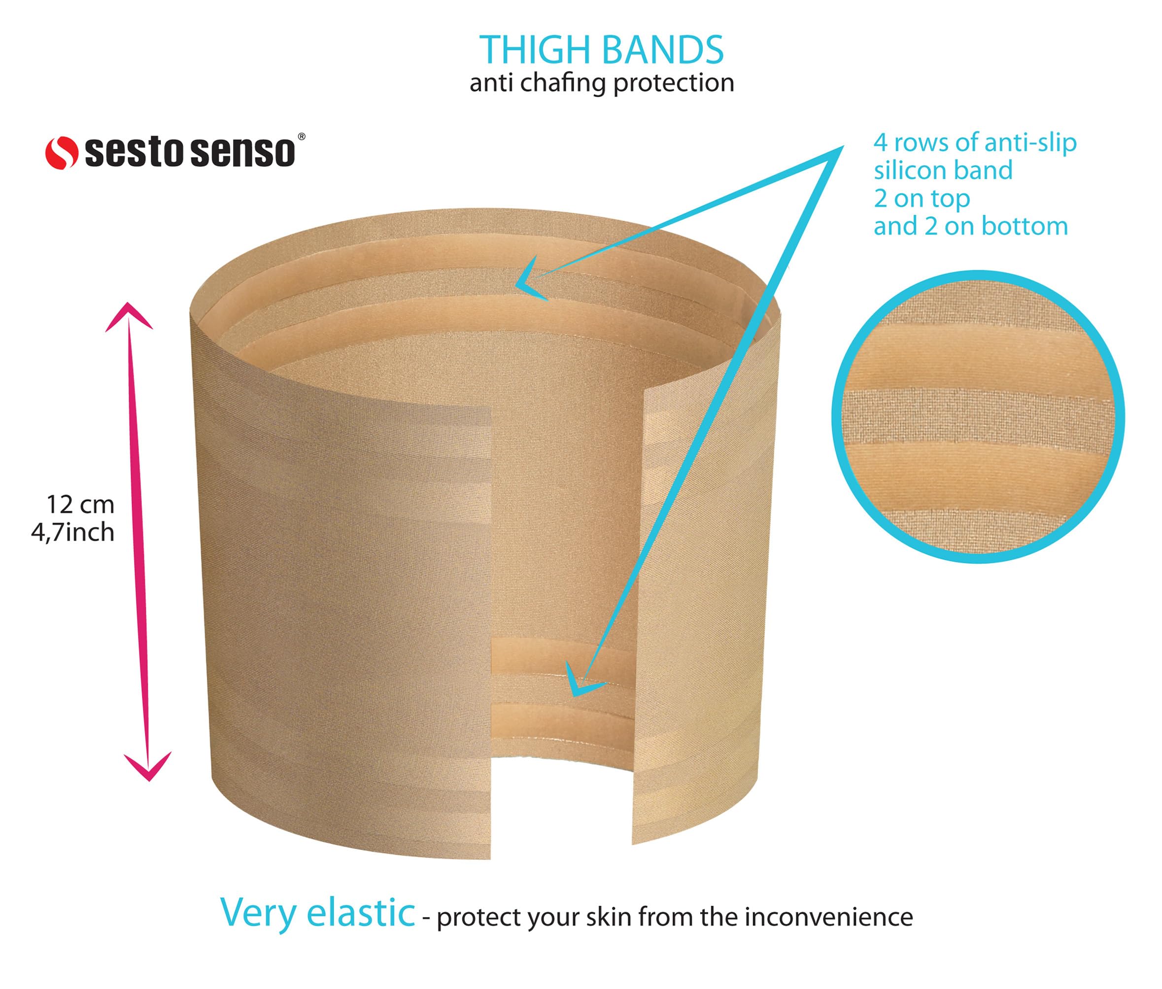 sesto senso 3 Paar Oberschenkelbänder Sexy Elastische Anti-reibung mit 4 Silikonstreifen