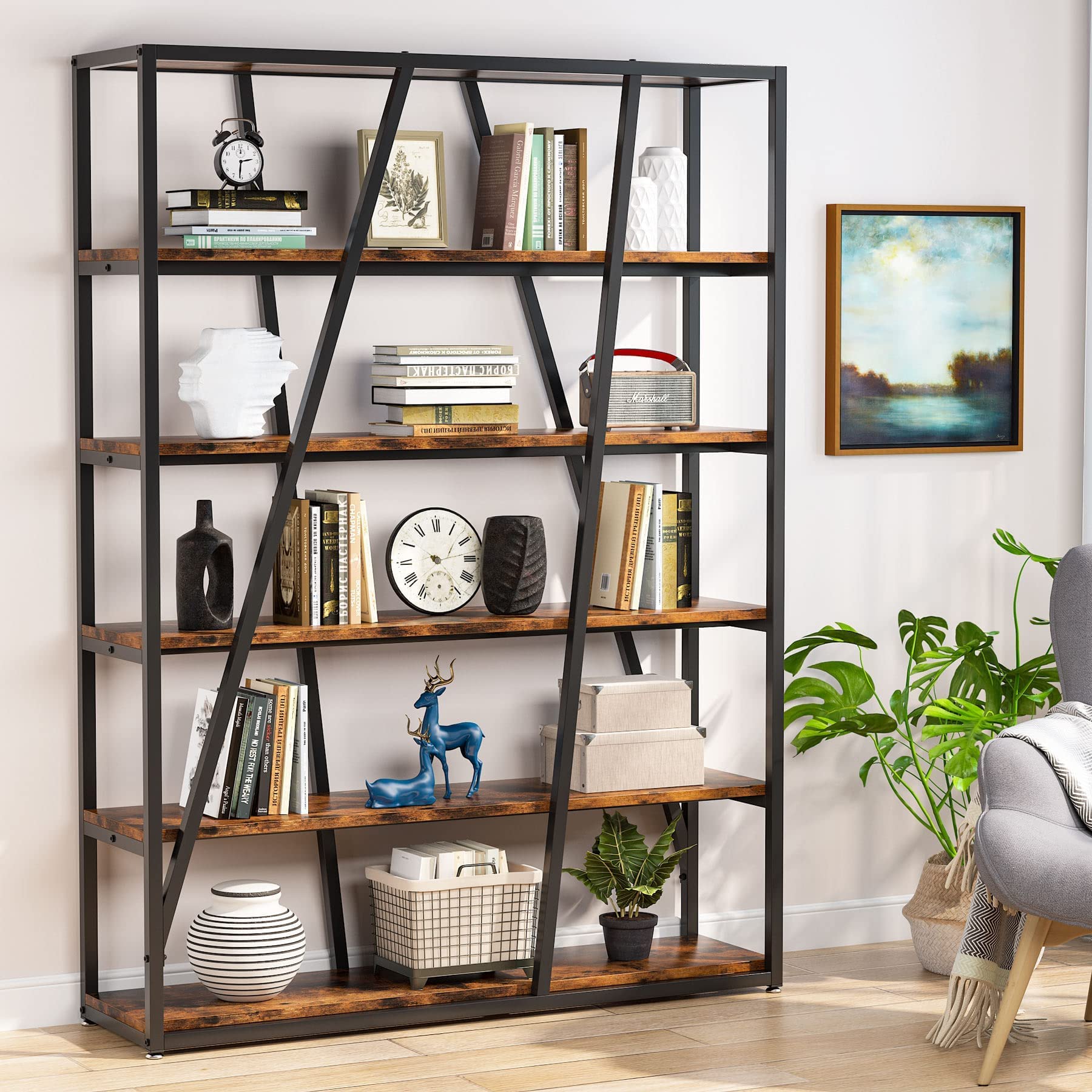 Buy Tribesigns 6Tier Bookshelf,Industrial Bookcase with Storage Rack,6