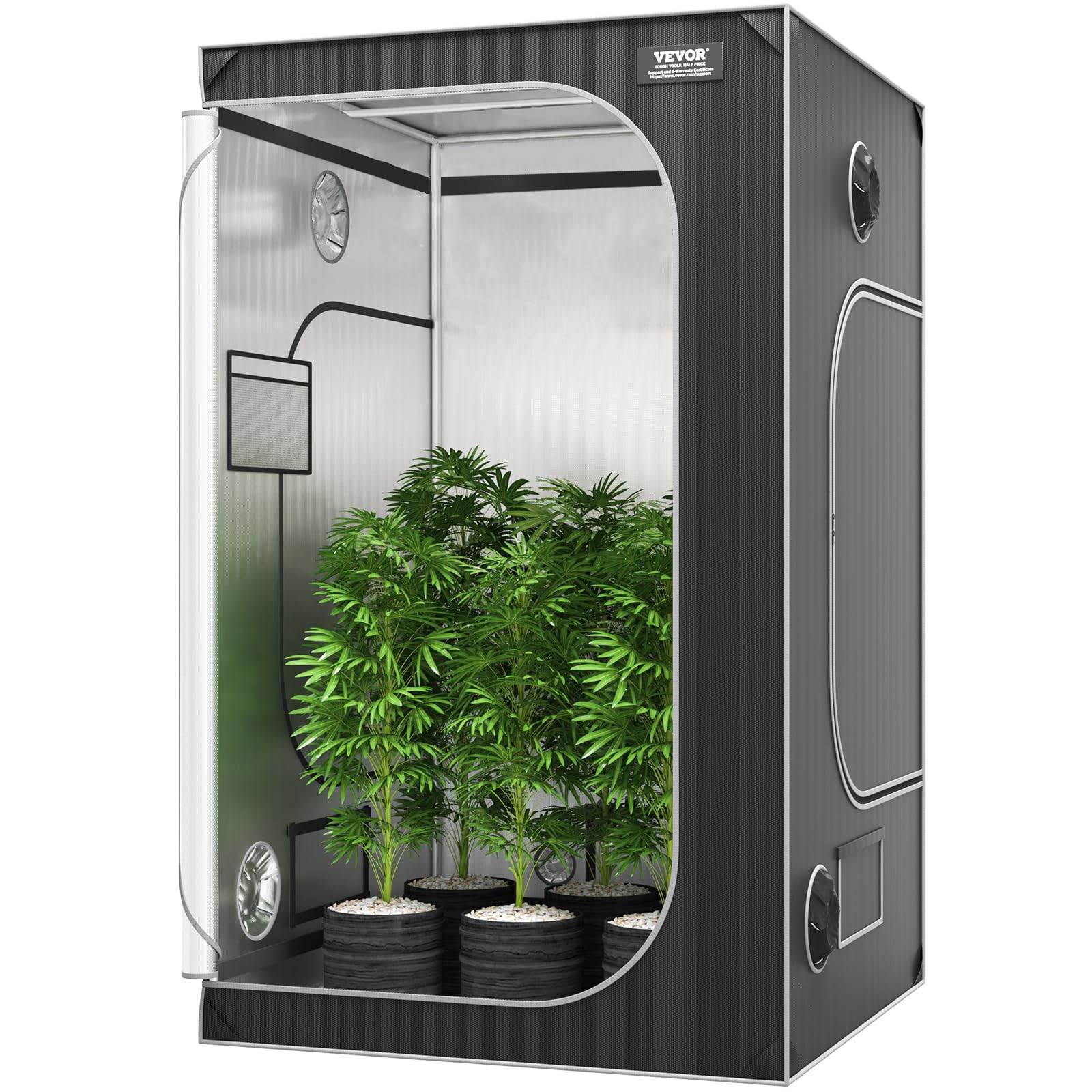VEVOR Tente de Culture 122x122x203 cm Chambre de Culture Hydroponique Mylar 2000D Hautement Réfléchissante avec Fenêtre d'Observation, Sac à Outils, Plateau de Sol pour Culture de Plantes d'Intérieur