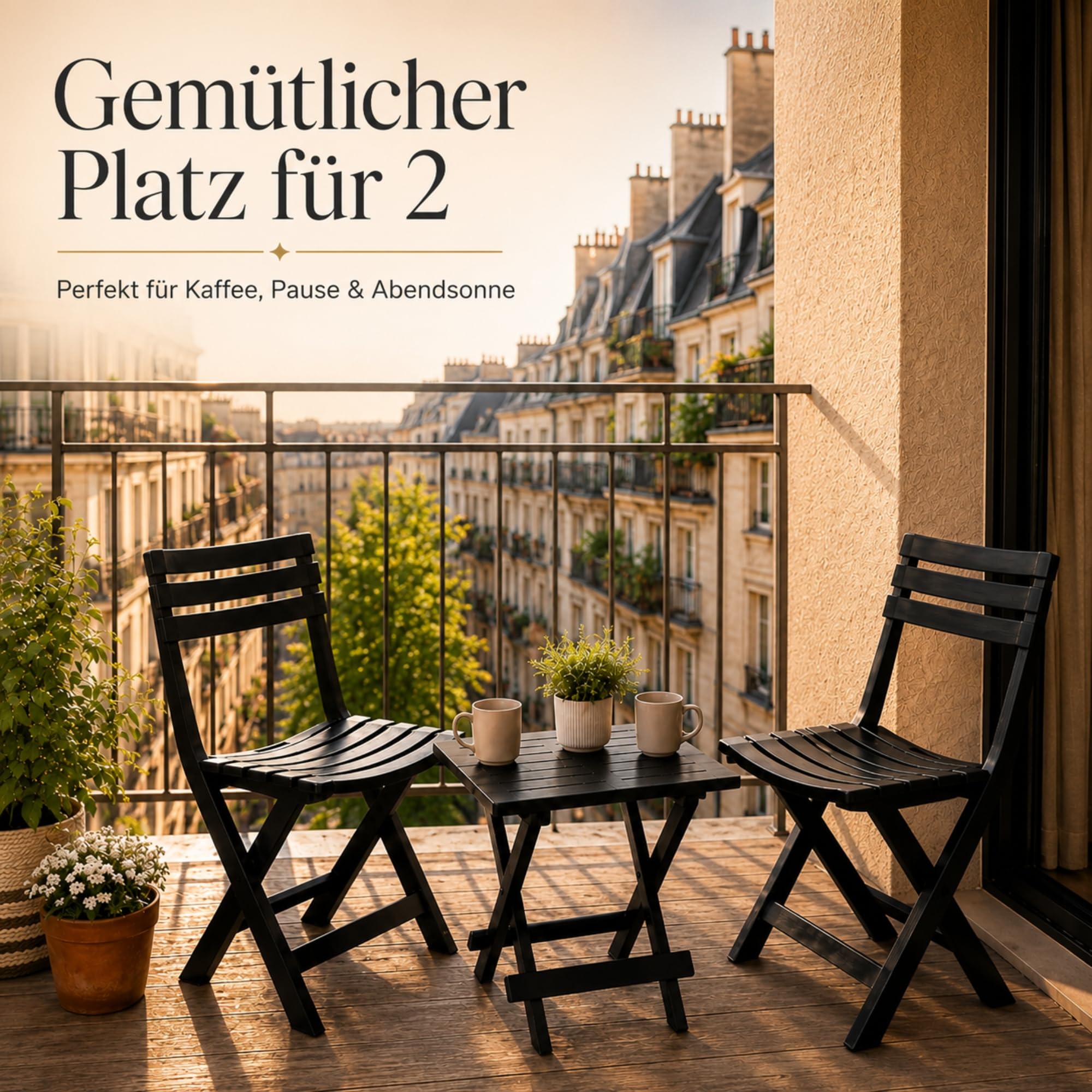 BigDean 2 chaises de jardin et 1 table de jardin pliables, anthracite, résistantes aux intempéries