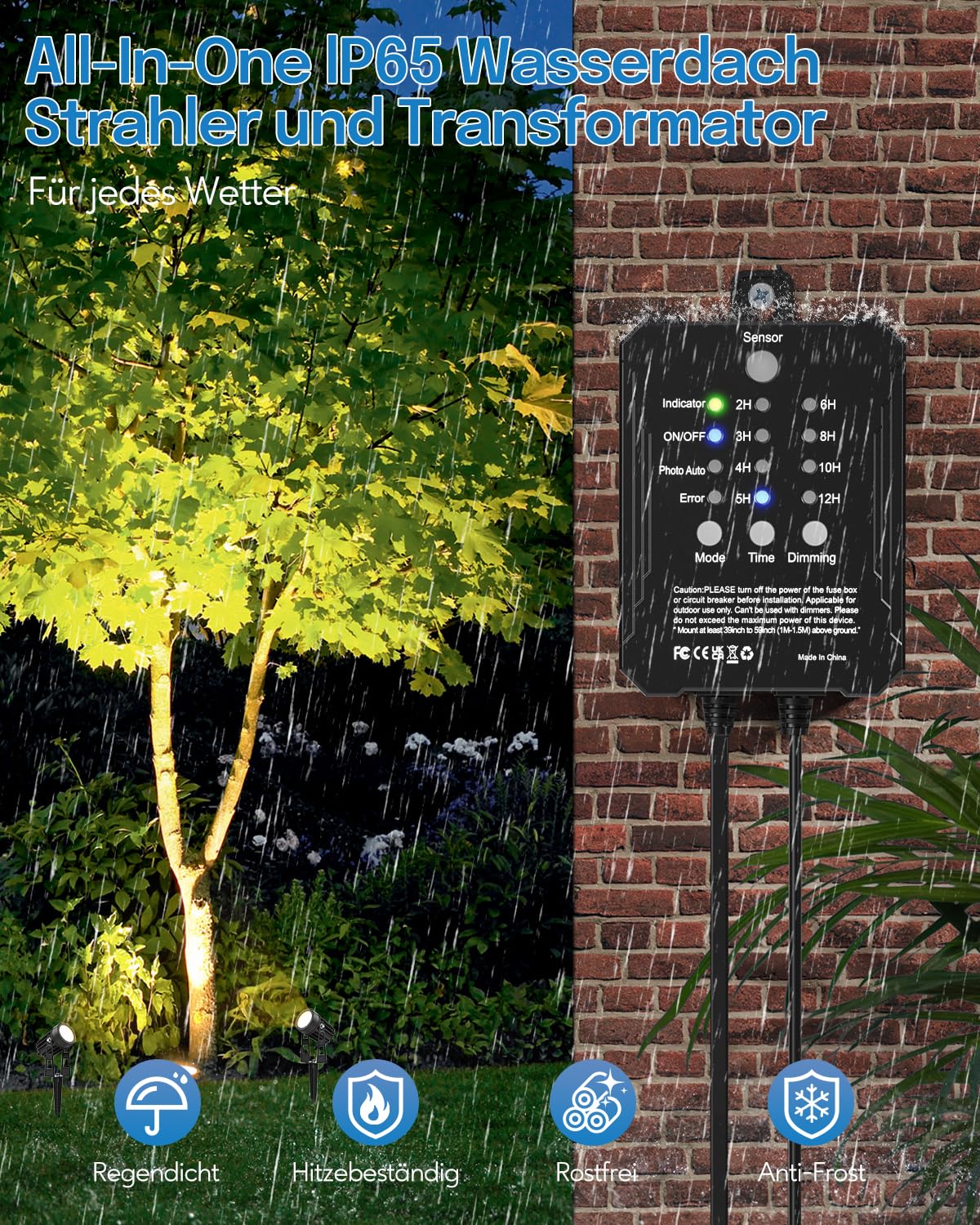 HIBOITEC Dimmbar Gartenbeleuchtung mit Transformator, 16M Fotosensor Gartenstrahler Led Außen Wasserdicht, 2700K Gartenbeleuchtung mit Strom, Timer Gartenlampen für Haus Hof (6 Stück, Warmes Licht)