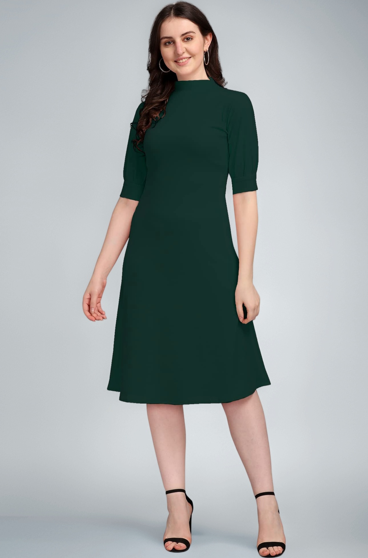 Women's Solid Half Sleeve Knee-Length Dress