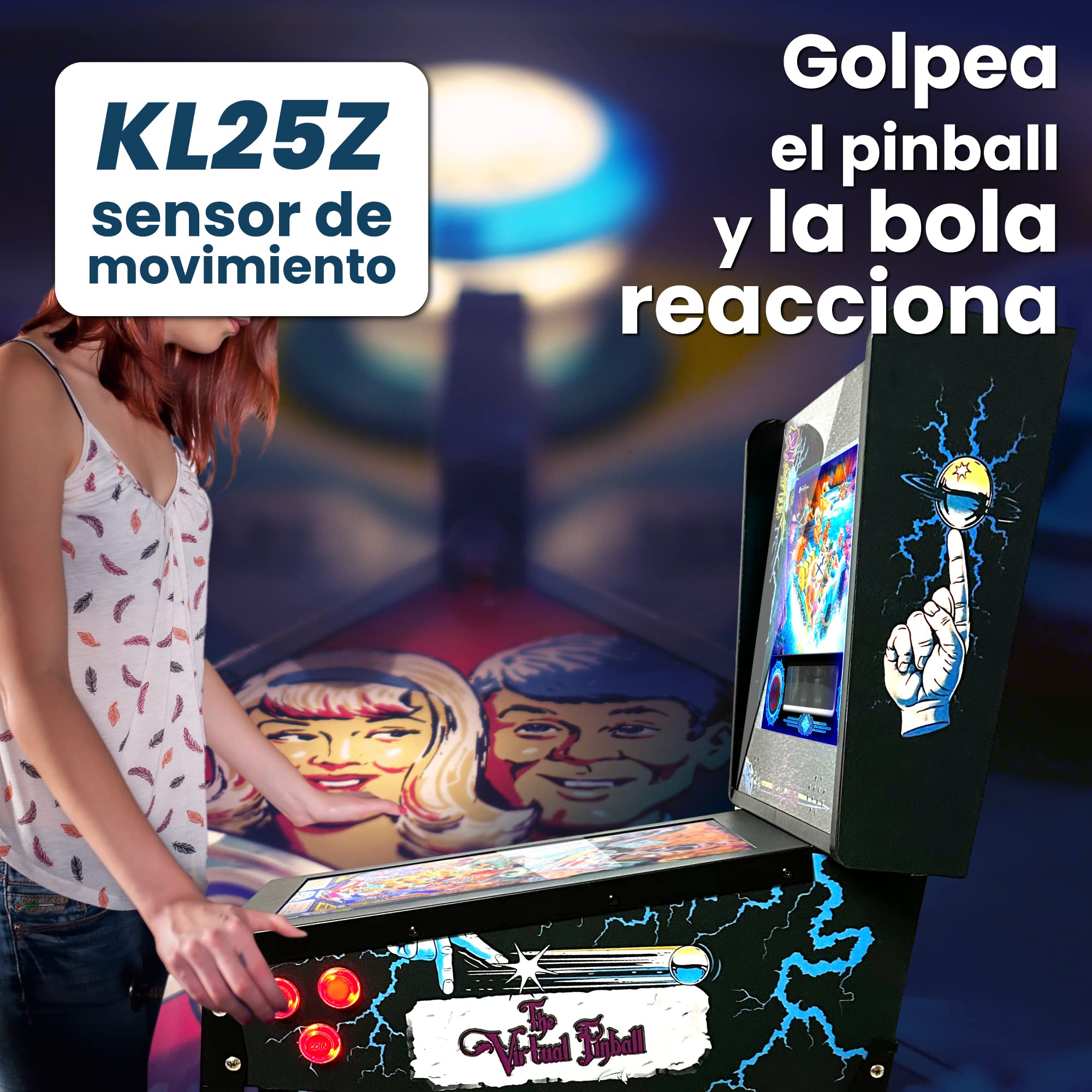 Pinball Virtual, Playfield 18.5", Backglass 15", PC AMD Ryzen 5 con 16GB RAM 256GB SSD, Más de 500 Tablas de Visual Pinball y más de 900 Juegos de mame Vertical, Sensor KL25Z (VERSIÓN Mejorada)