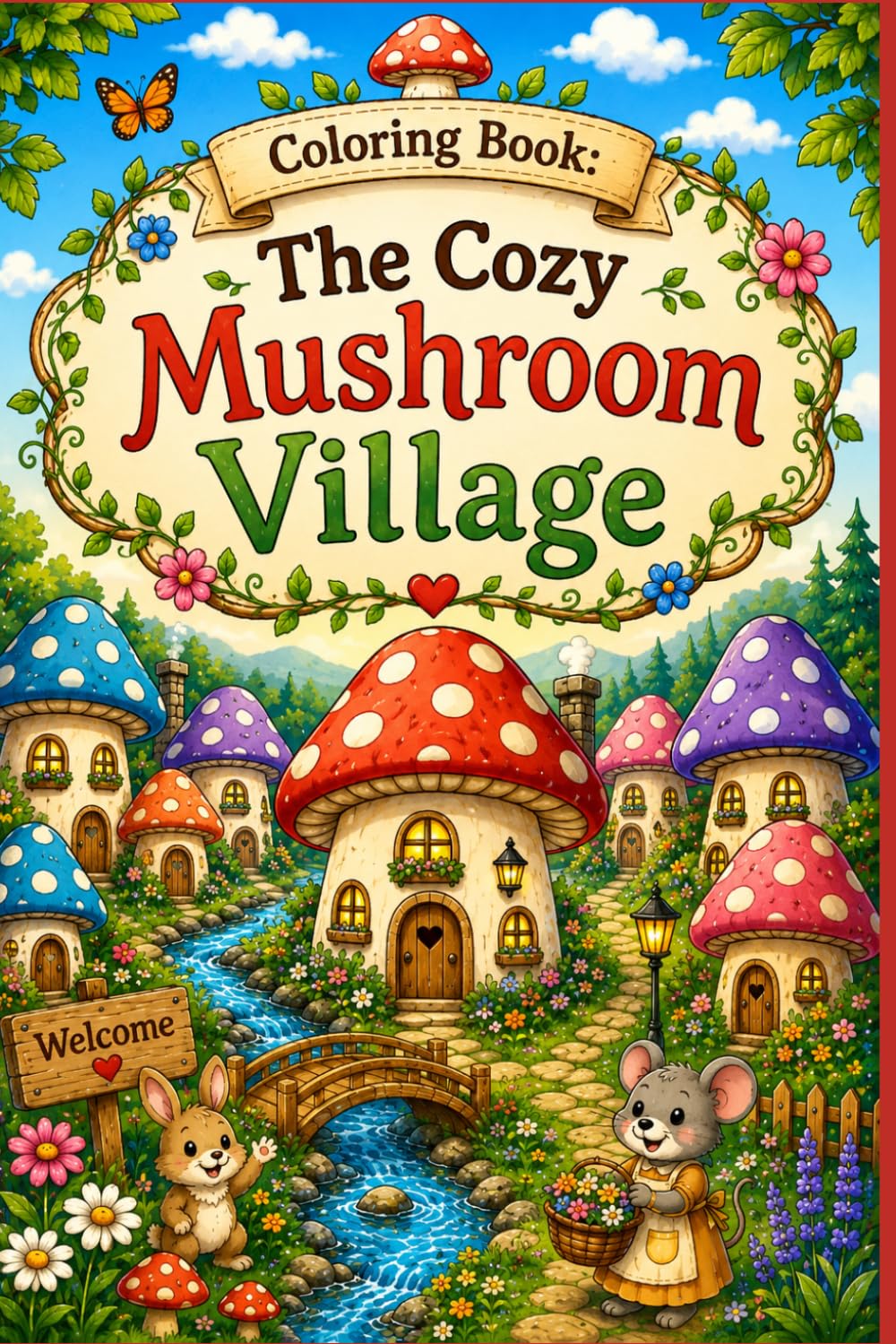 The Cozy Mushroom Village Coloring Book: 40 Adorable Woodland Scenes with Mushroom Houses, Cute Animals, Magical Forests, and Cozy Village Adventures