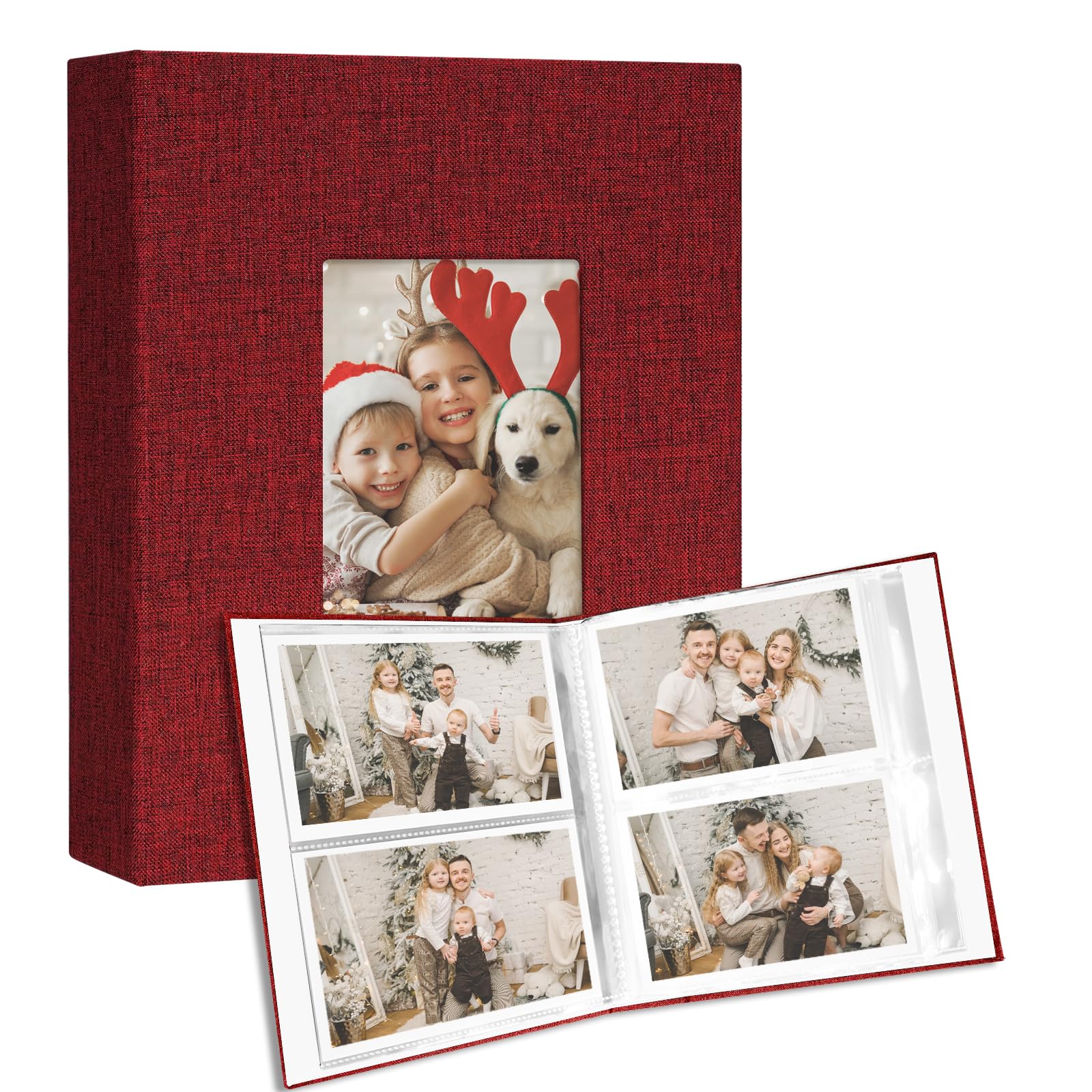 Vienrose Small Photo Album 4x6 holds 200 Photos 2 Pack, Mini Baby Photo Album Linen Cover for Gifts Wedding Family Red