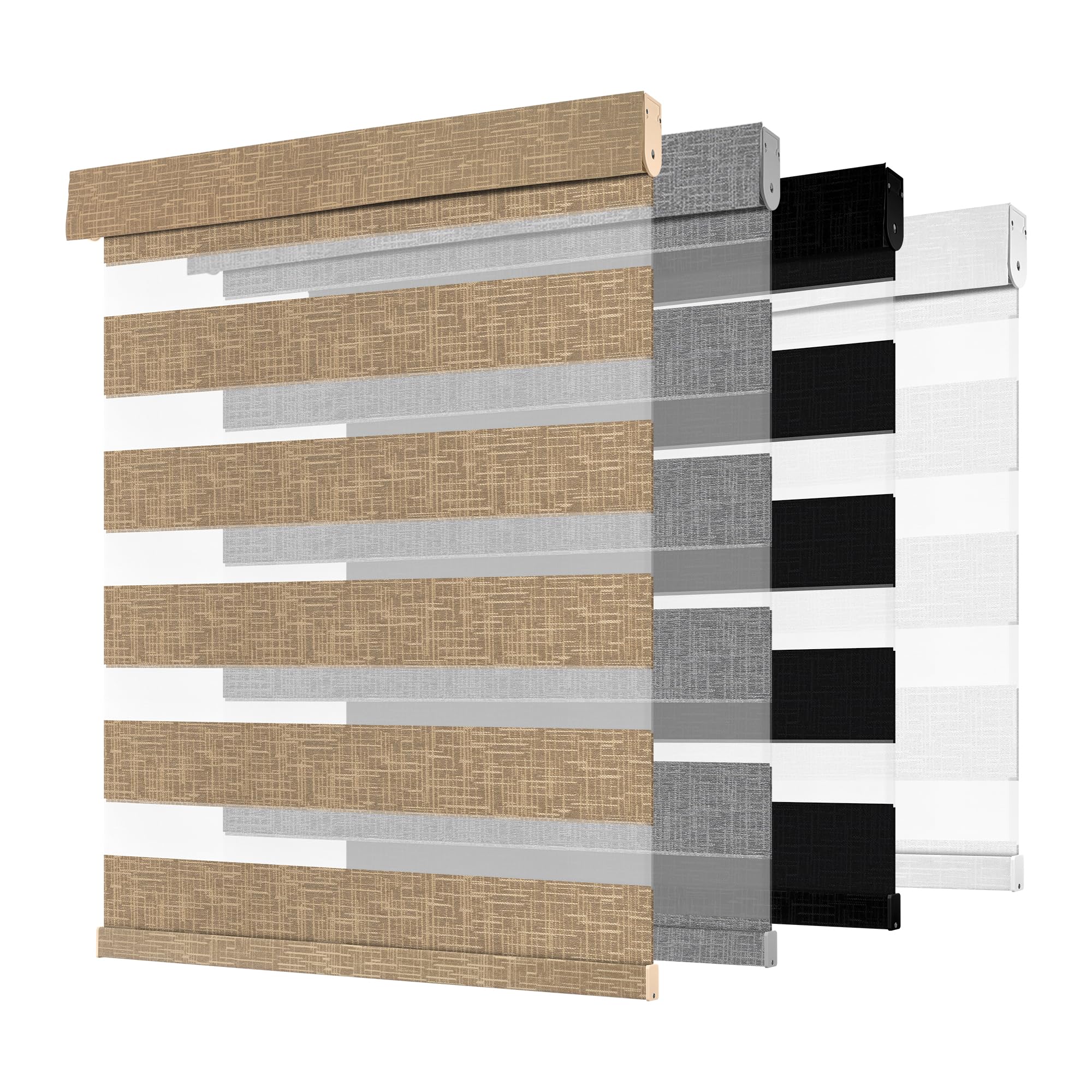 cordless zebra blinds for windows -customizable dual layer light control zebra shades, light filtering & blackout window blinds, easy install zebra blind for home, brown, 26" w x 72" h