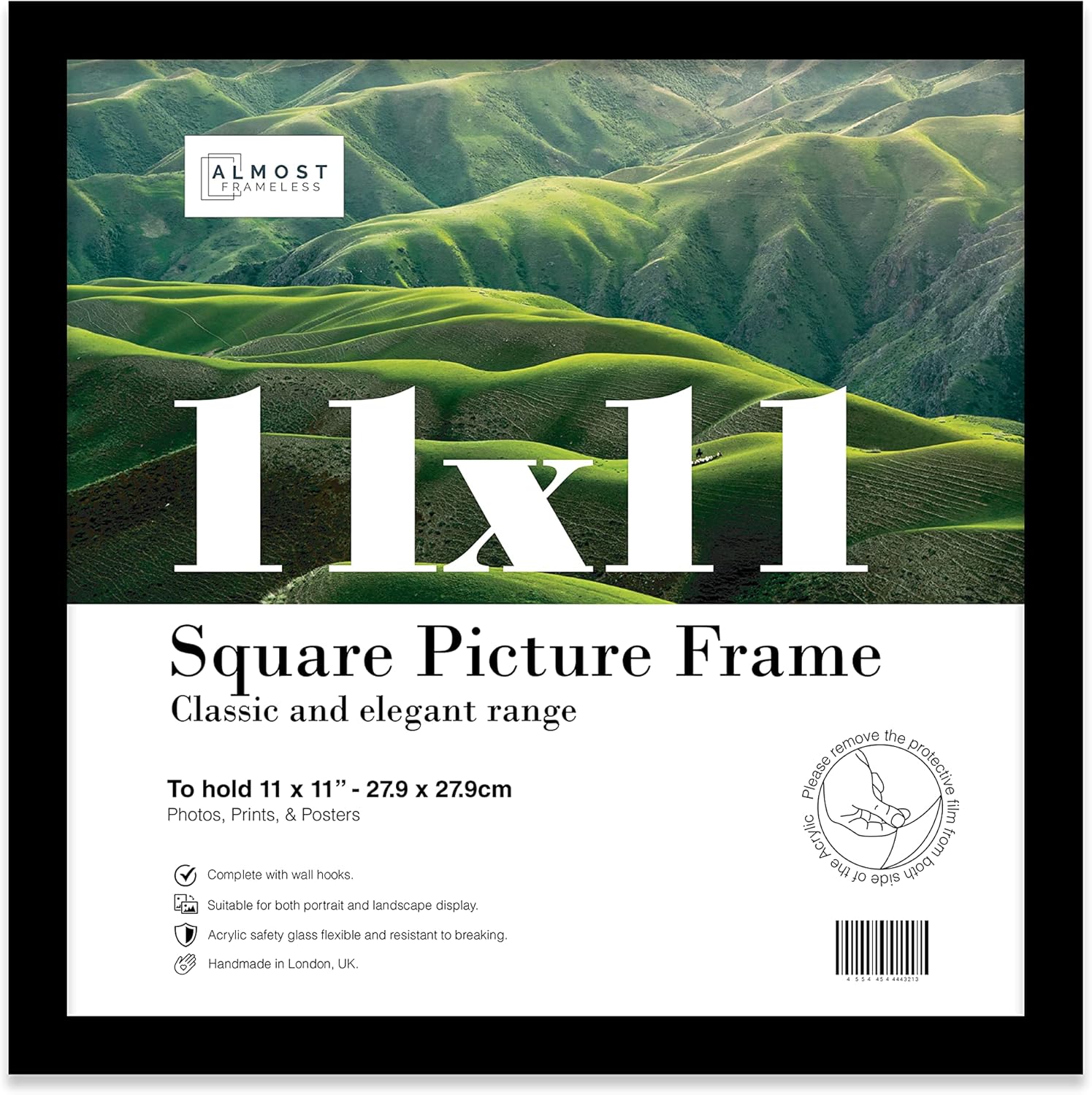 11x11 Inch Black Square Thin Photo Frame Wall Mountable Thin Picture