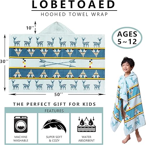 Miniatura 2 de LOBETOAED Toalla de baño de playa con capucha para niños, poncho de surf para bebés, bata cambiadora de algodón real suave para niños y niñas, para