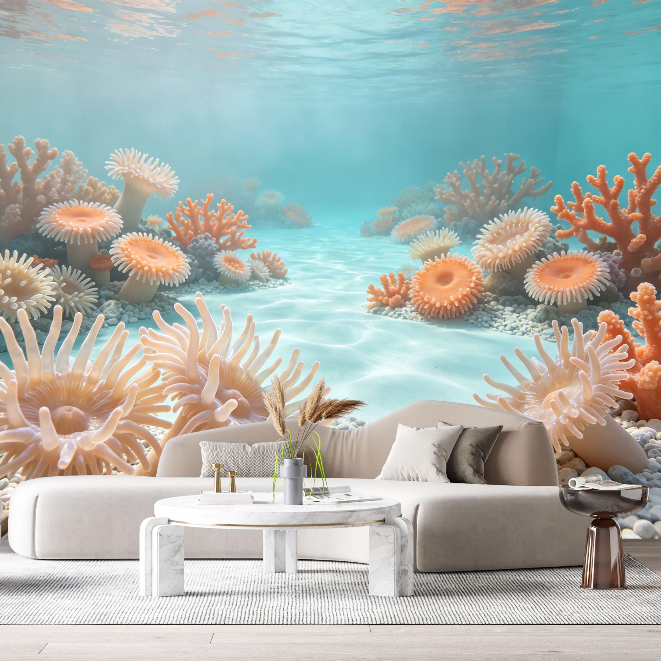 Custom Size Wall Murals Ocean Marine Tropical Coral Reef Underwater Scenery SelfAdhesiveWall Fabric Removable Wallpaper Wall Decor for Living Room Bedroom Bathroom