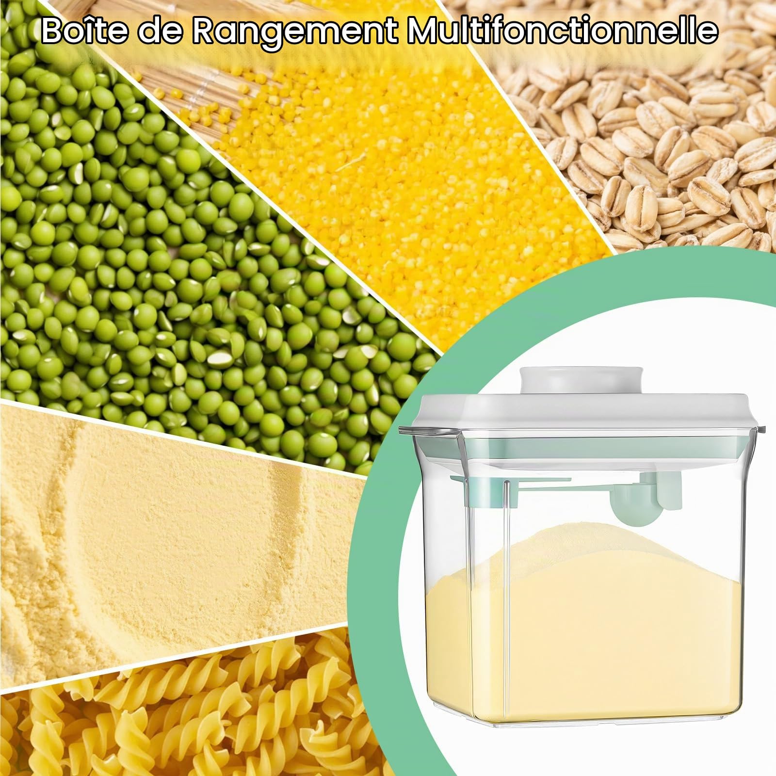 1700ml Distributeur Lait en Poudre Bebe avec Grattoir & Cuillère Doseuse, Boite Alimentaire Résistant Humidité et Étanche, Conteneur BPA-Free & Lavable Lave-Vaisselle pour Café, Céréales et Farine