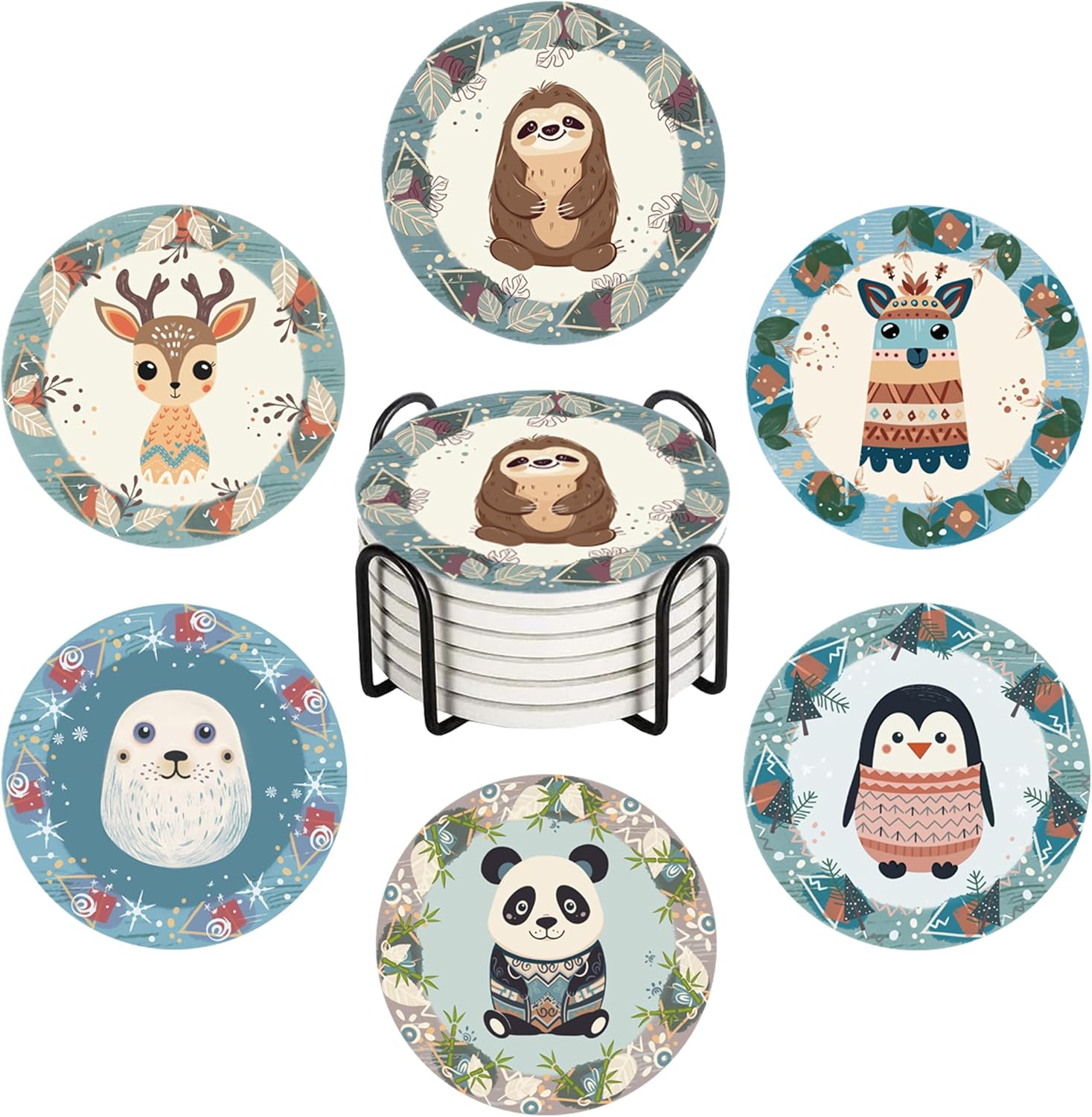 Cute Holiday Coasters Ceramic Gift Coasters Set of 6