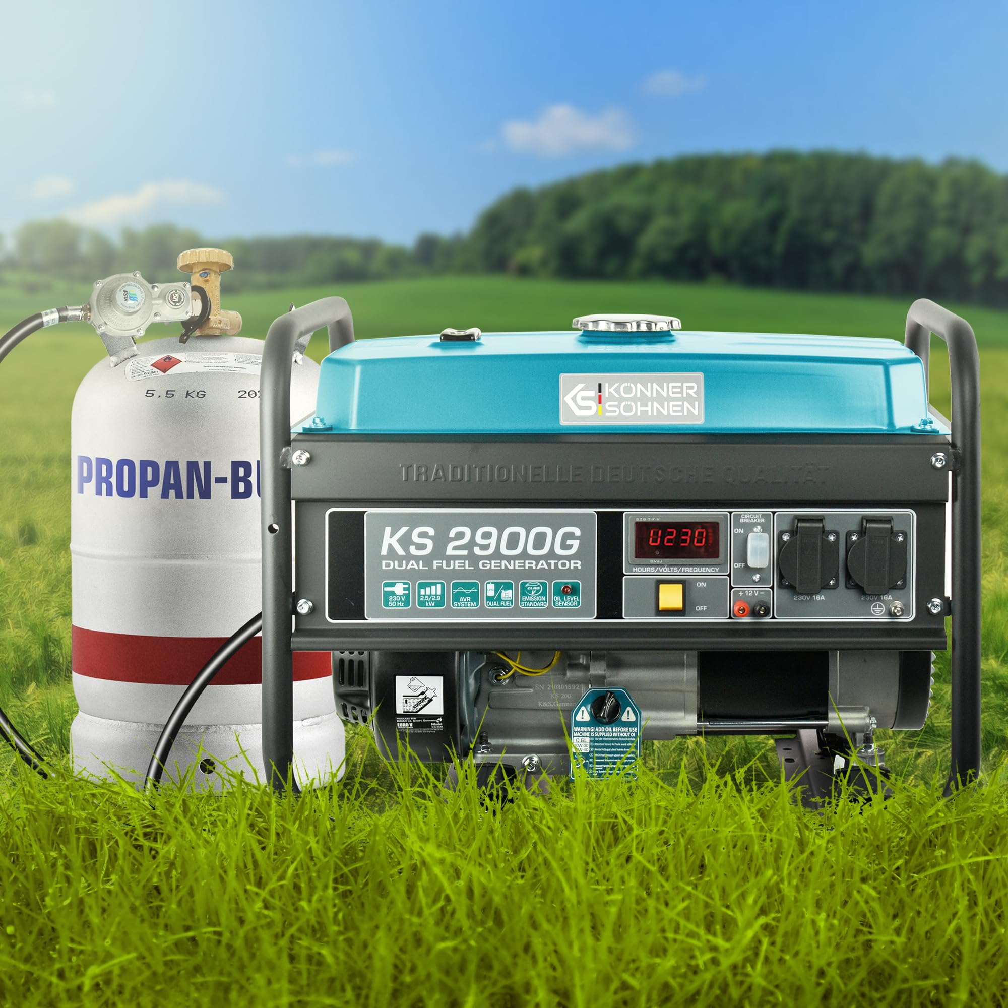 Generatore ibrido a benzina e gas KS 2900G Serie DUAL FUEL potenza massima 2900W, regolatore automatico di tensione (AVR), indicatore livello olio basso, protezione sovraccarico e cortocircuito…