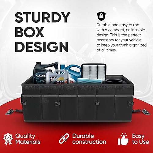 Miniatura 8 de FORTEM Organizador de maletero de coche (negro, extra grande) + correas de trinquete